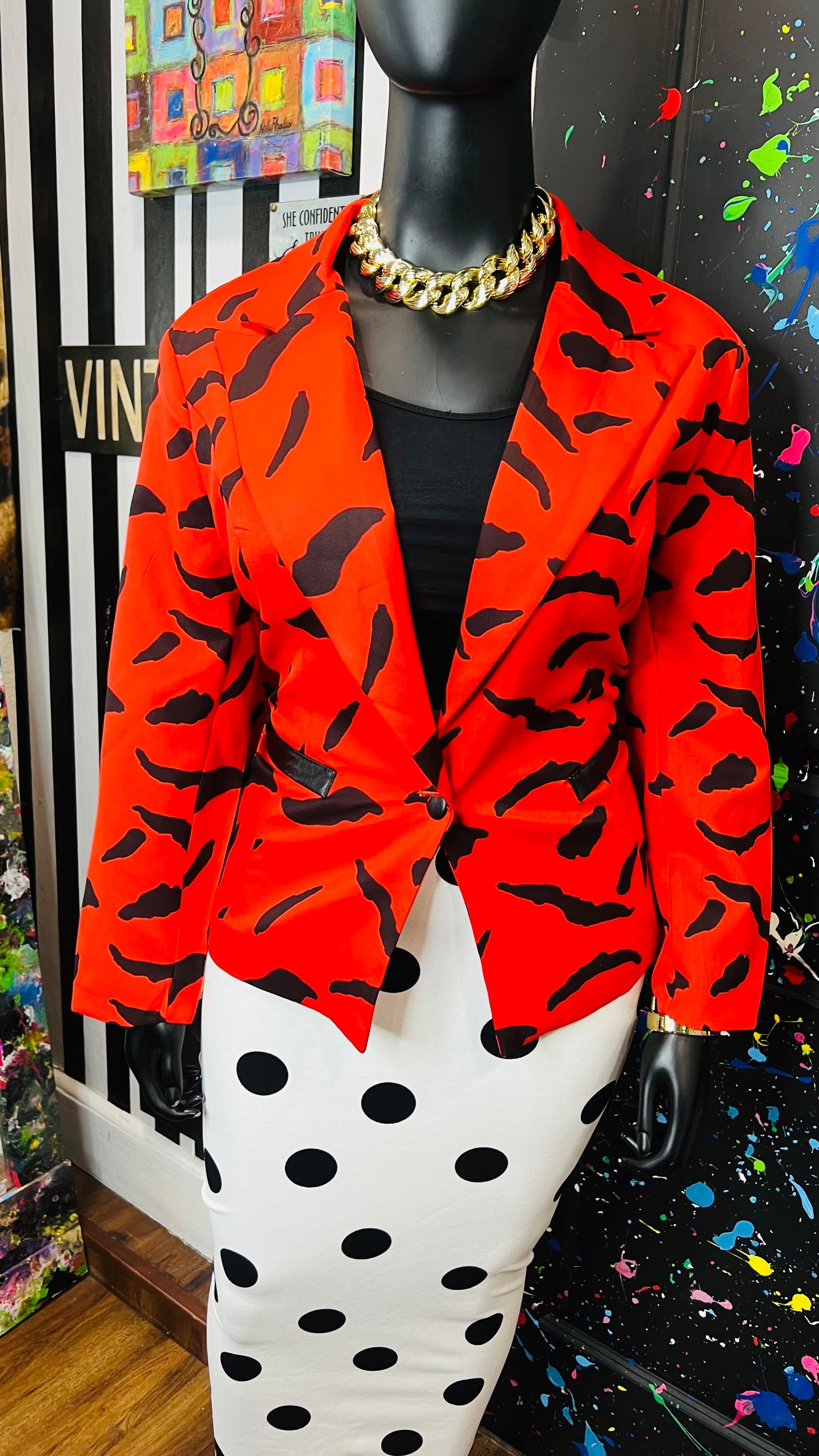 Vintage Inspired Dorinda Clark Cole Red & Black Blazer (24W)