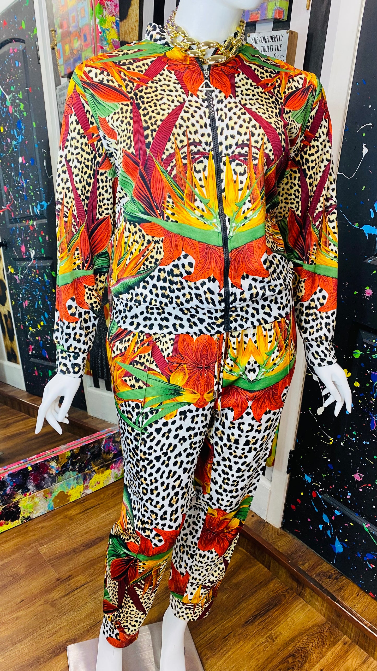 Ashley Stewart Tropical & Animal Print Jogging Suit (22/24)