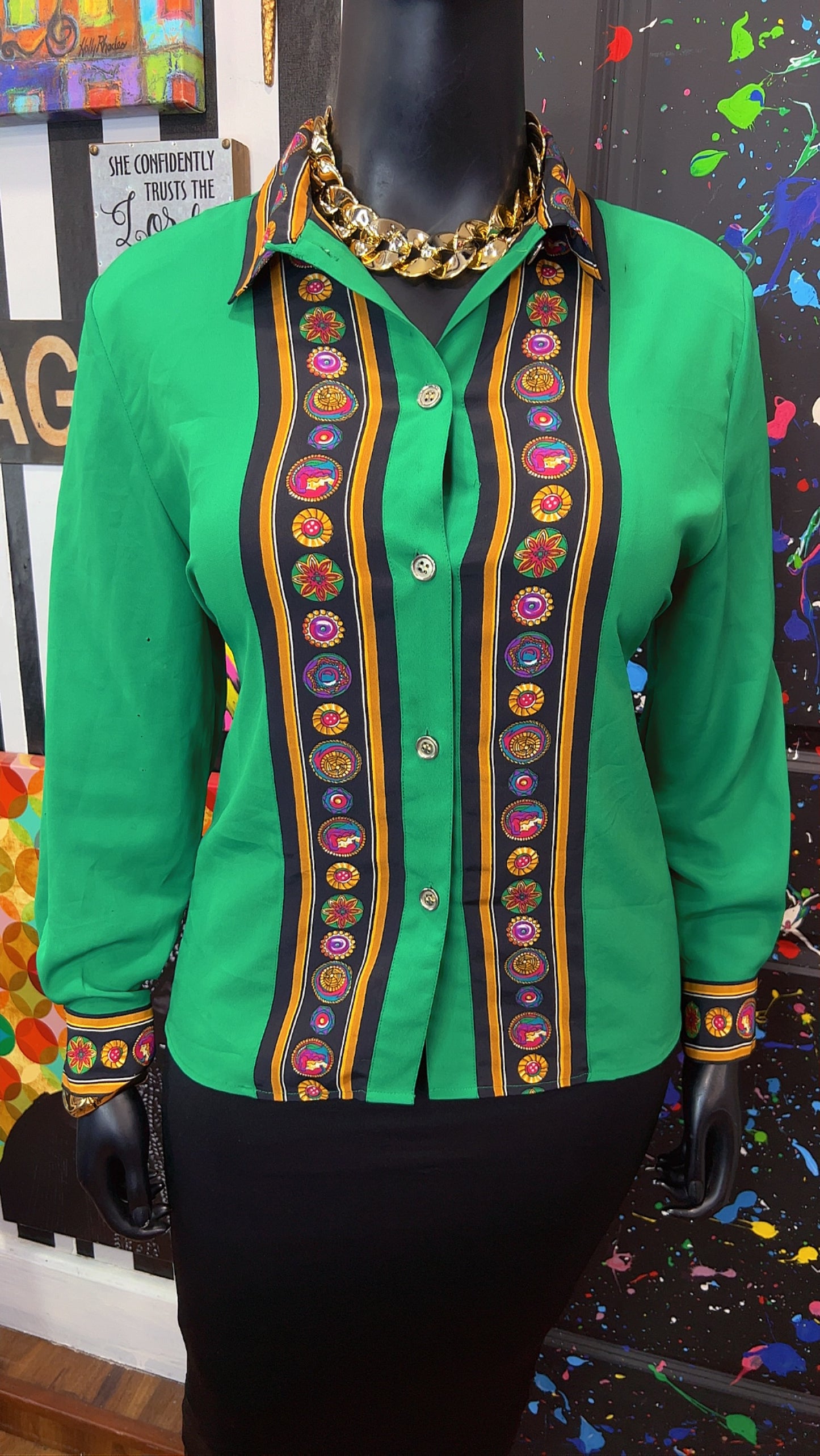 Vintage Polyester Green Blouse (16)