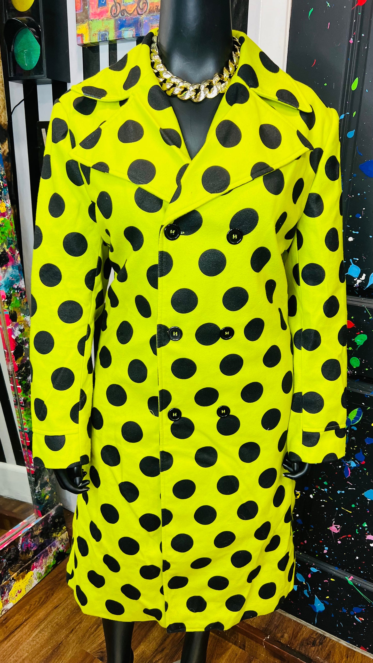 Green & Black Polka Dot Trench Coat (20)