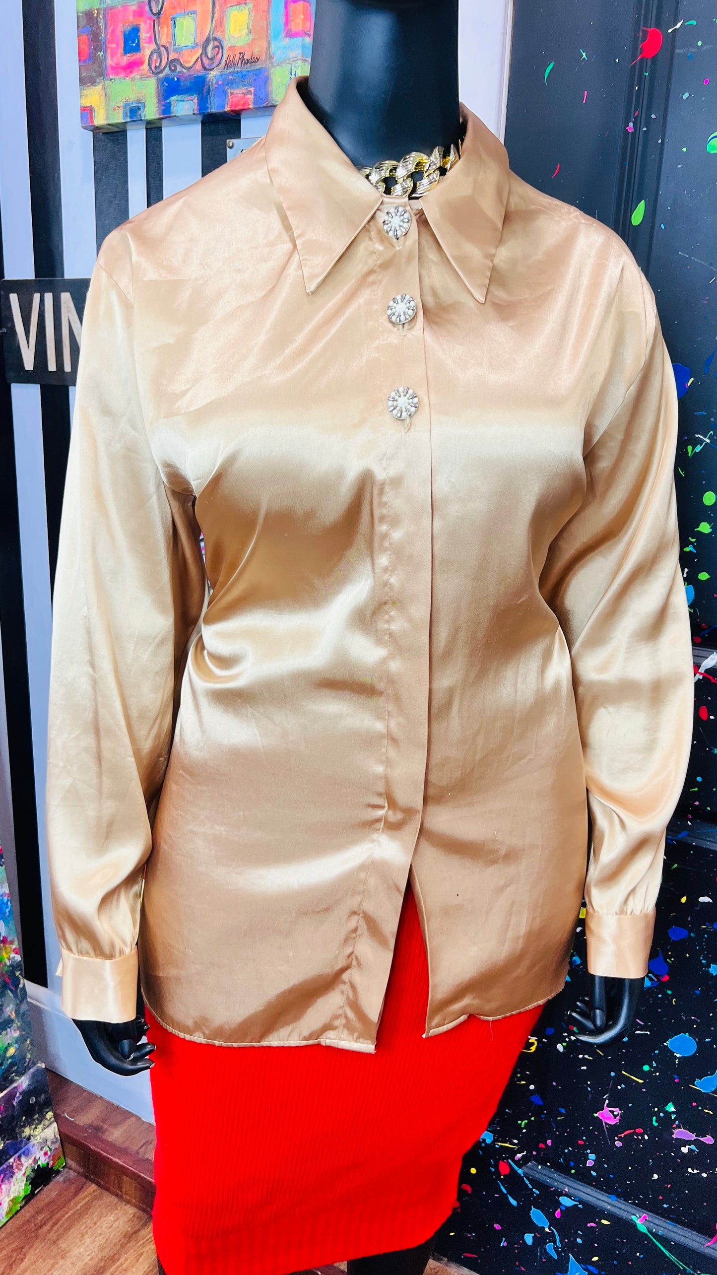Vintage Gold Blouse w/ Statement Buttons (22W)