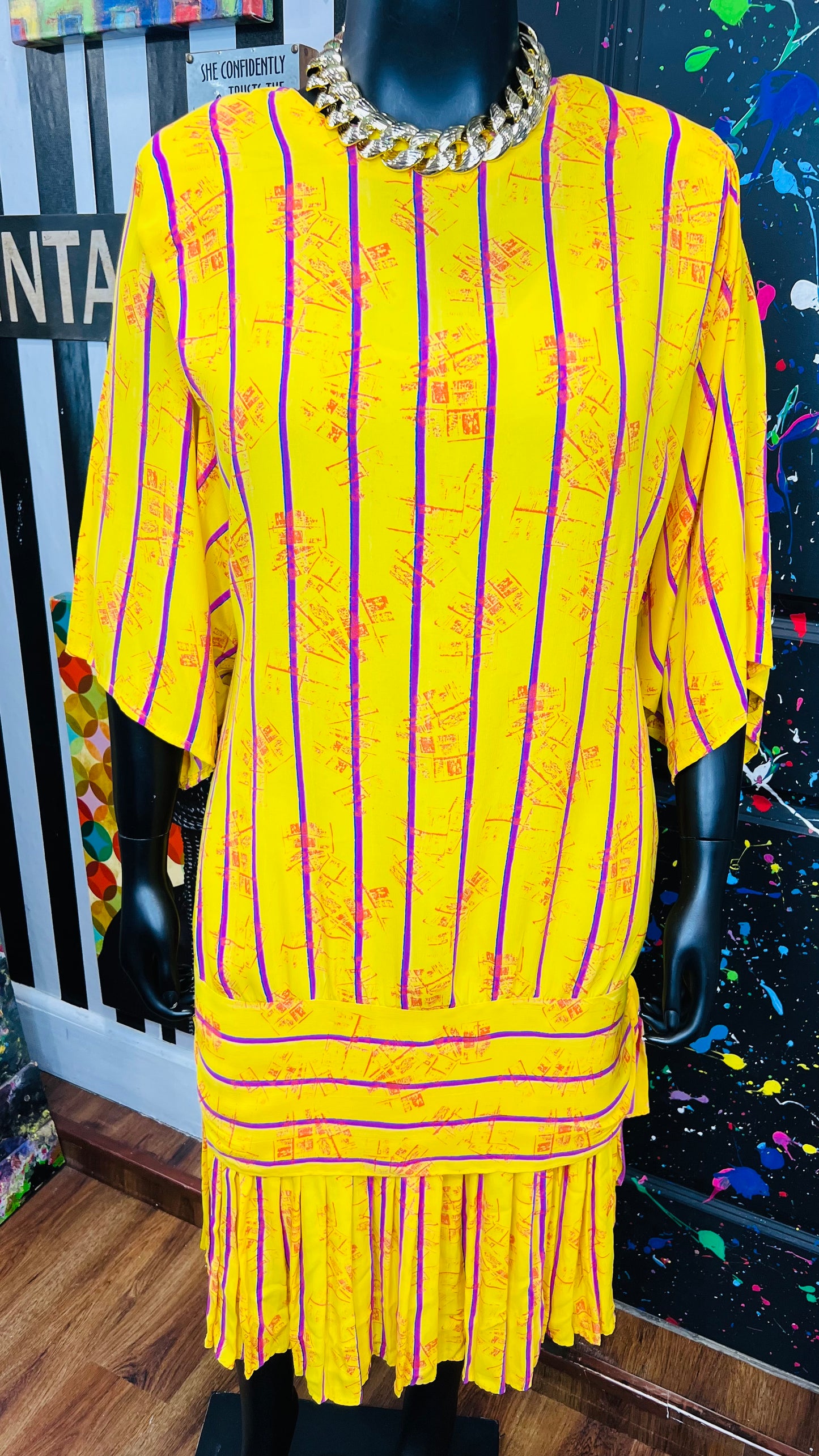 Vintage Yellow, Pink & Orange 80’s Dress (20)