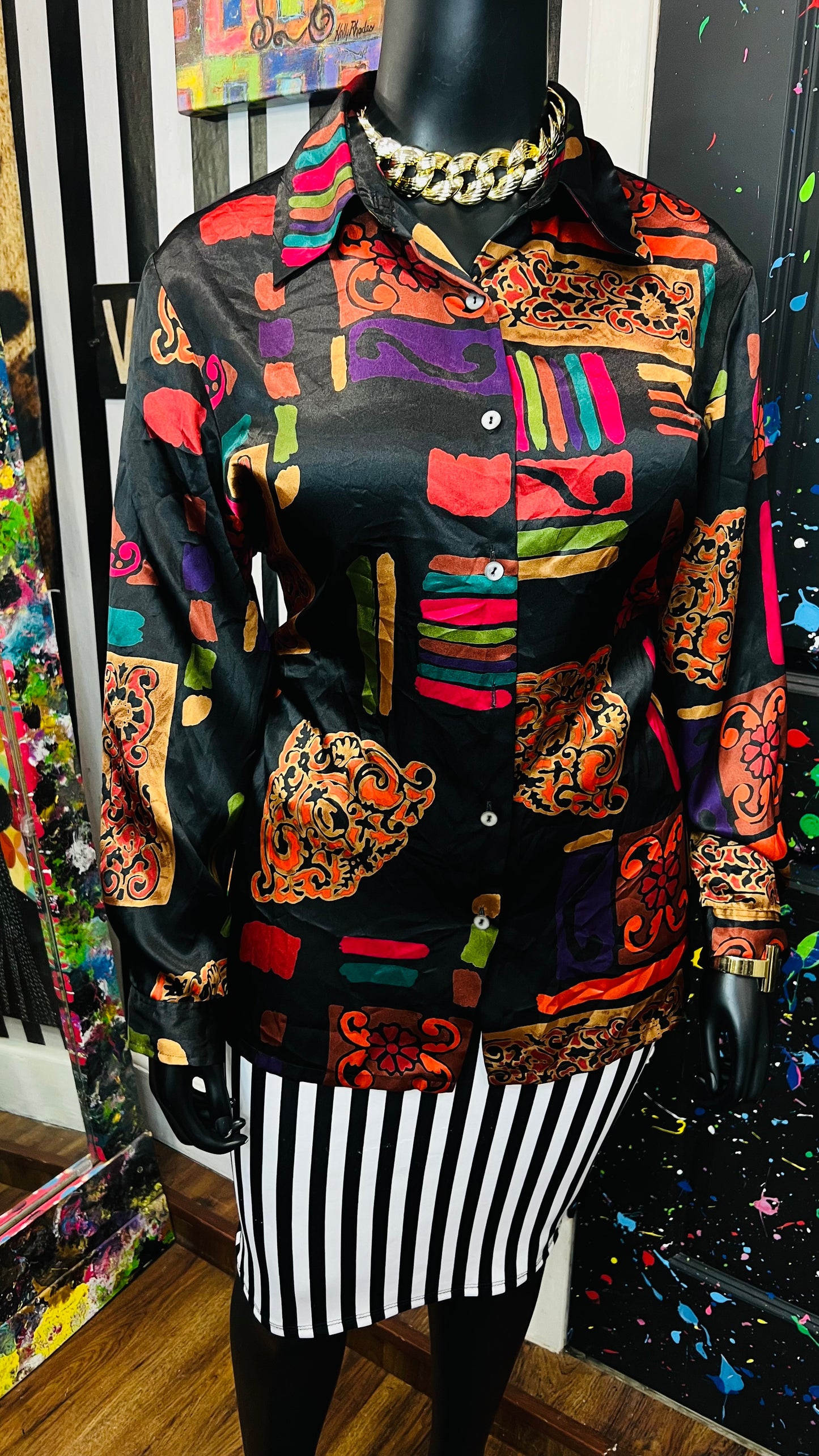 Vintage Abstract Long Sleeve Blouse (18/20)