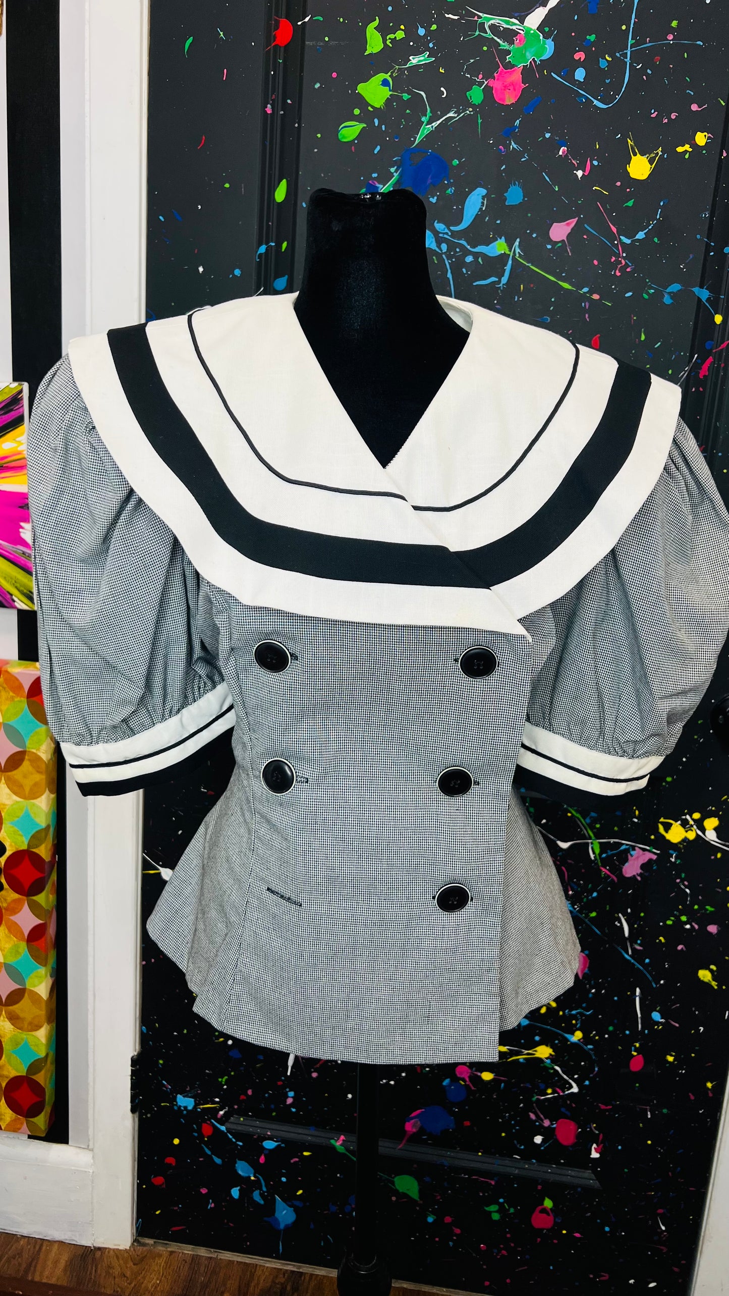 Vintage Houndstooth & Striped Blouse (14)