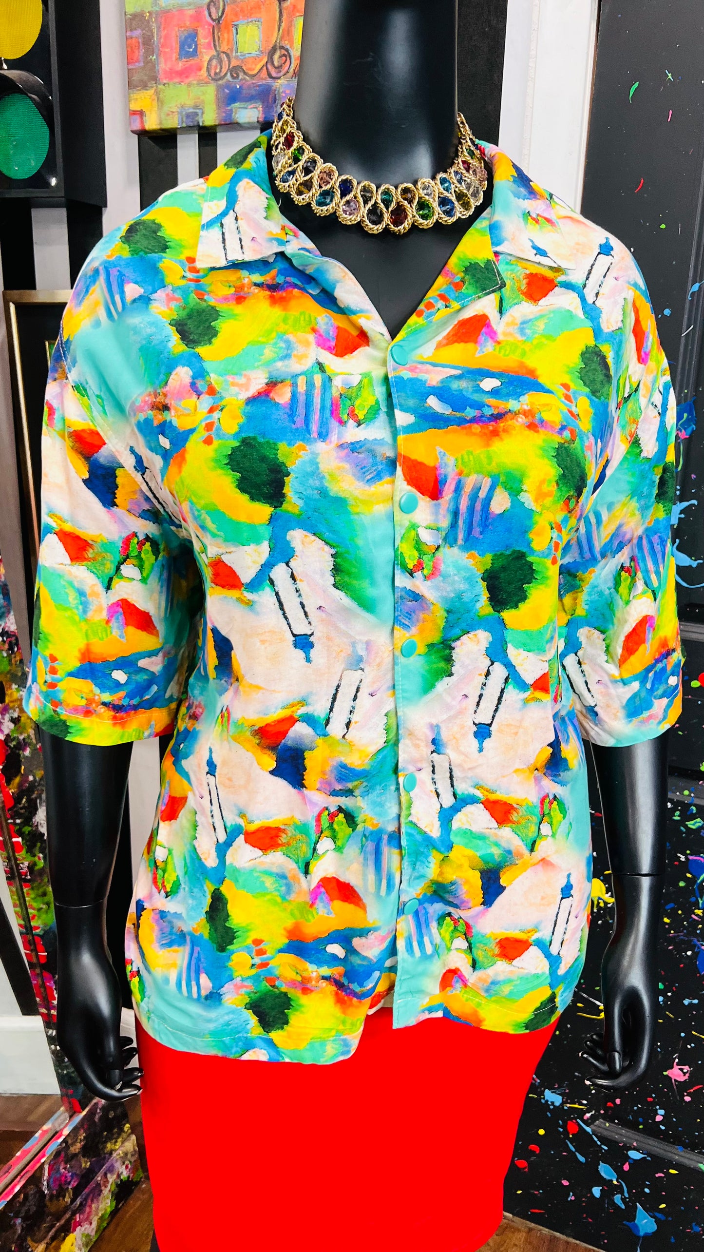 Watercolor Abstract Rayon Blouse (24)