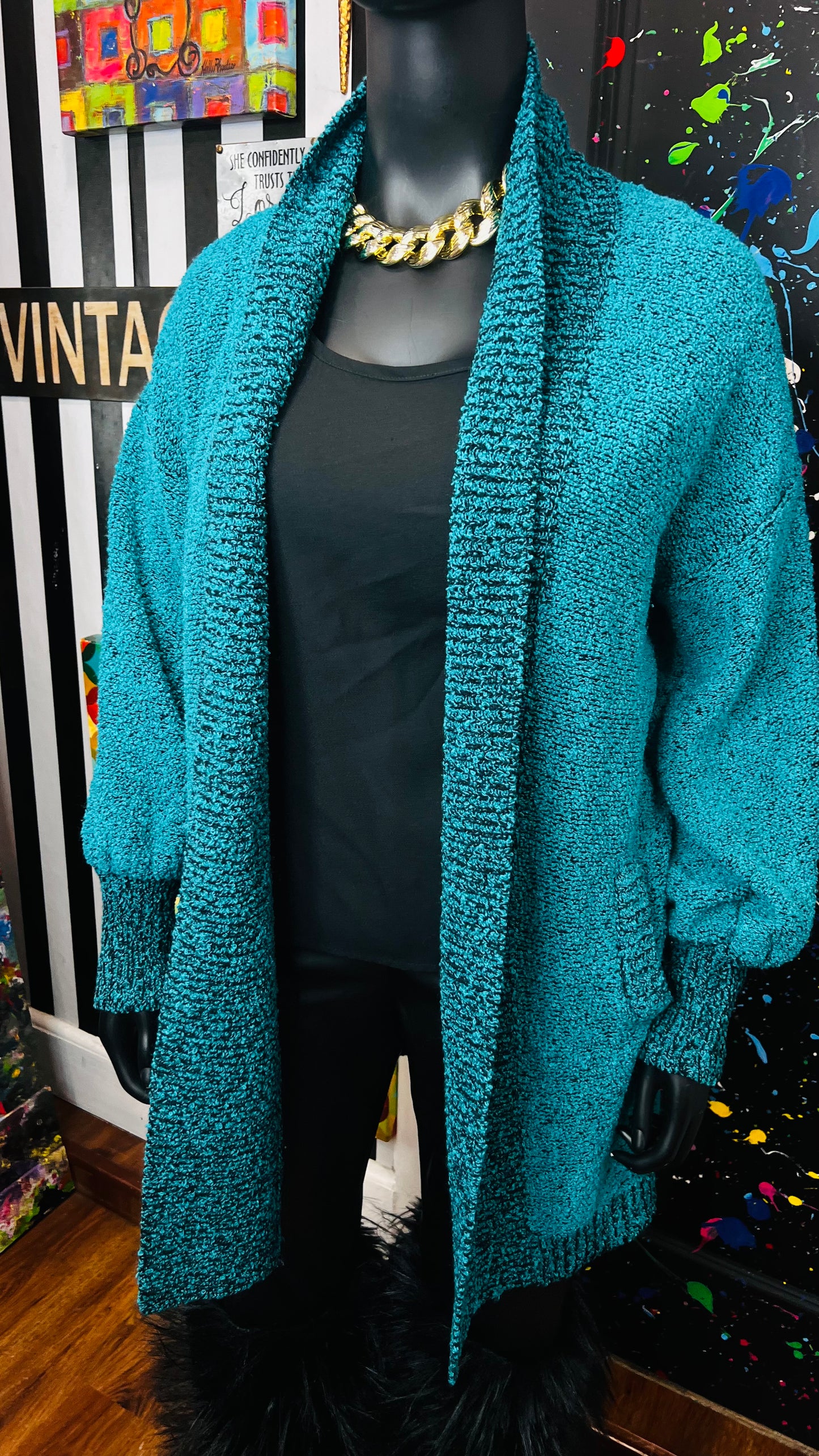 Vintage Comfy Cardigan - Teal (OS)