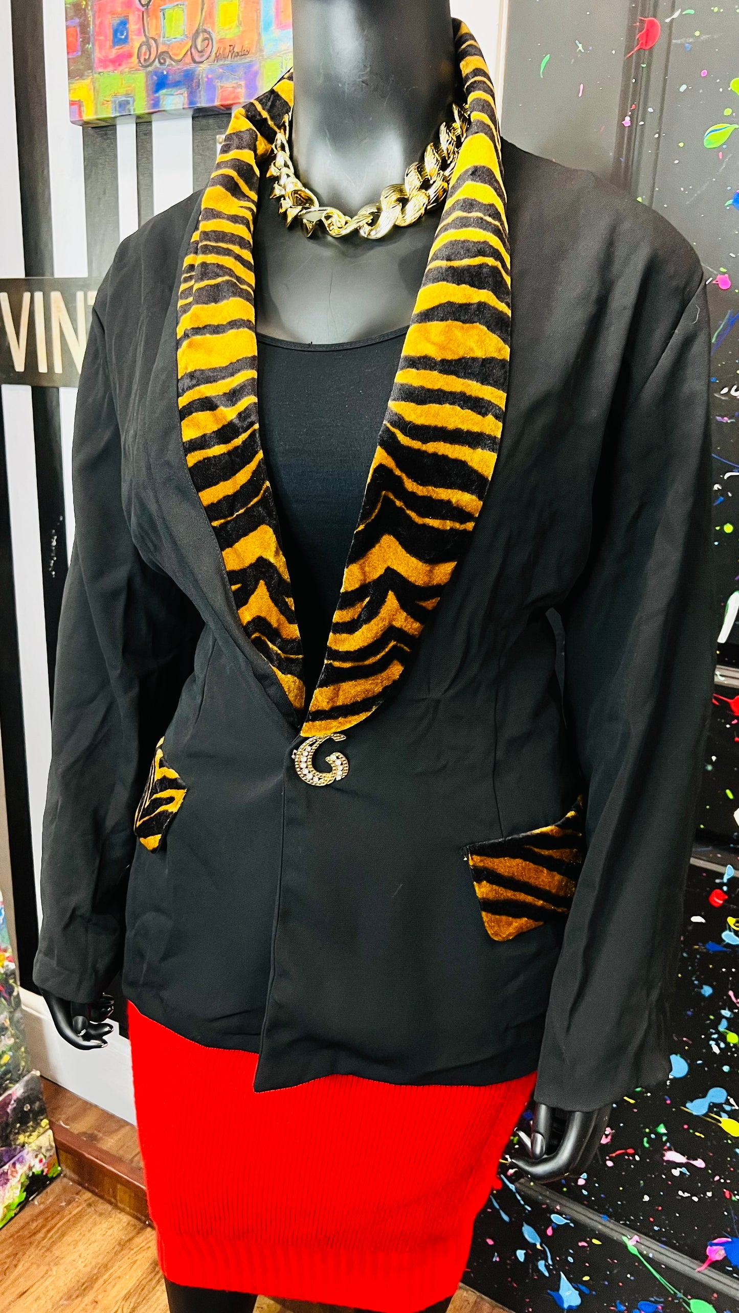 Vintage Animal Print Trim Blazer (20/22)