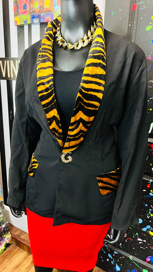 Vintage Animal Print Trim Blazer (20/22)
