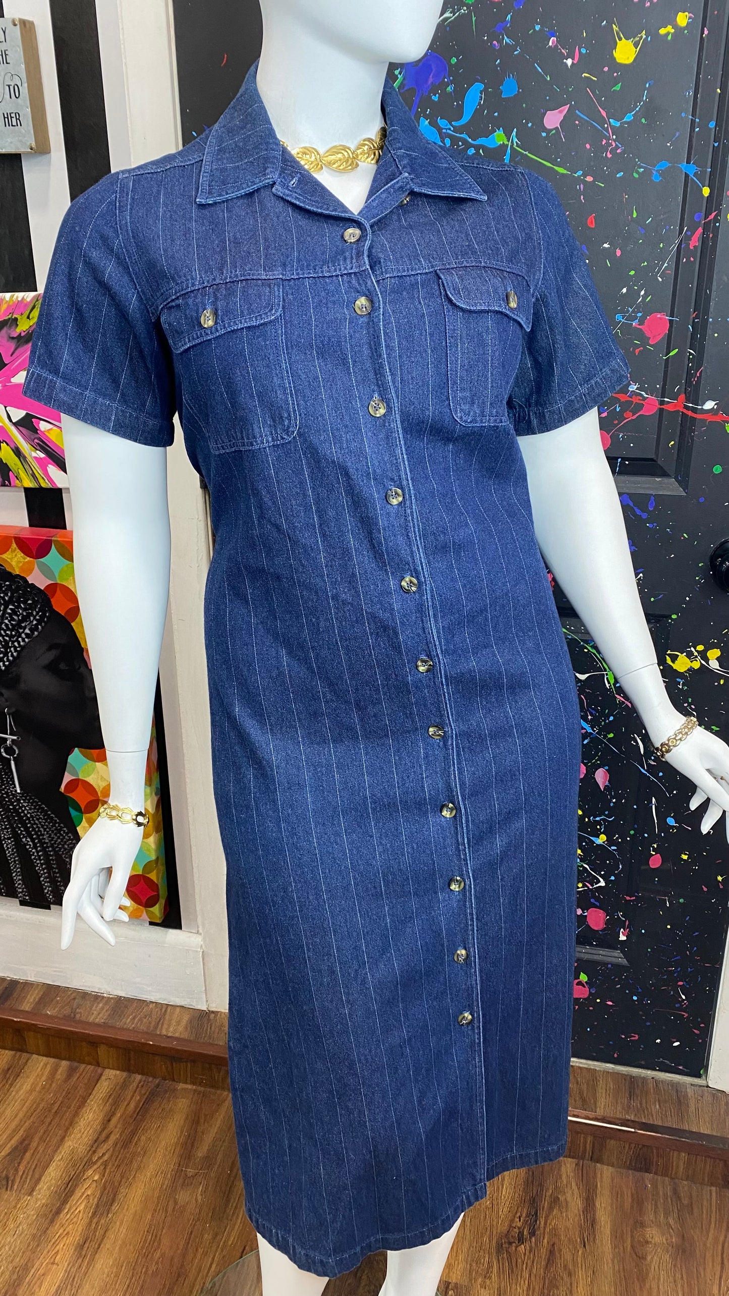 Vintage Pin Striped Denim Dress (16W)
