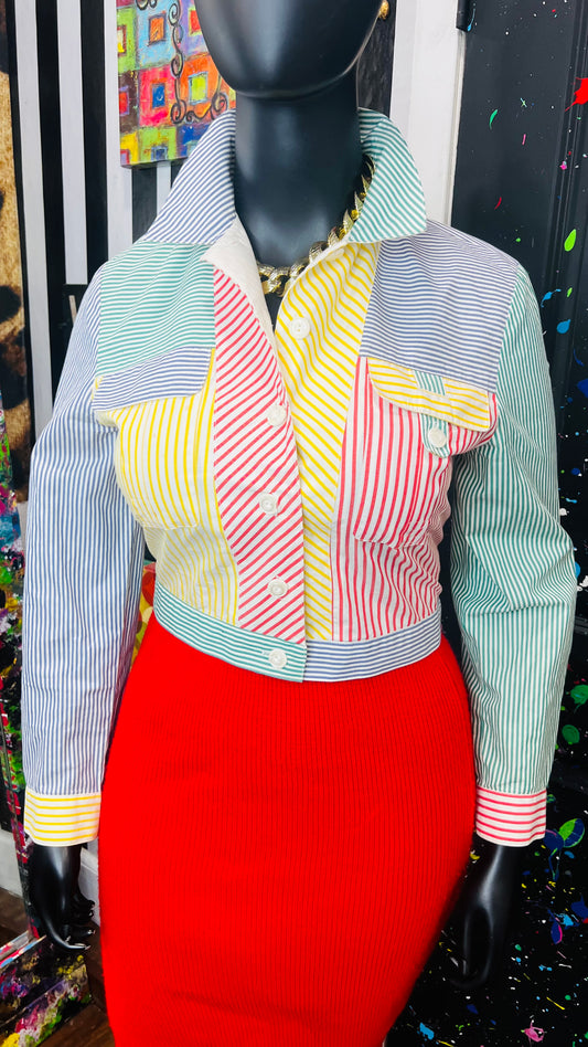Vintage Cropped Color Block Light Weight Blazer Jacket (14)