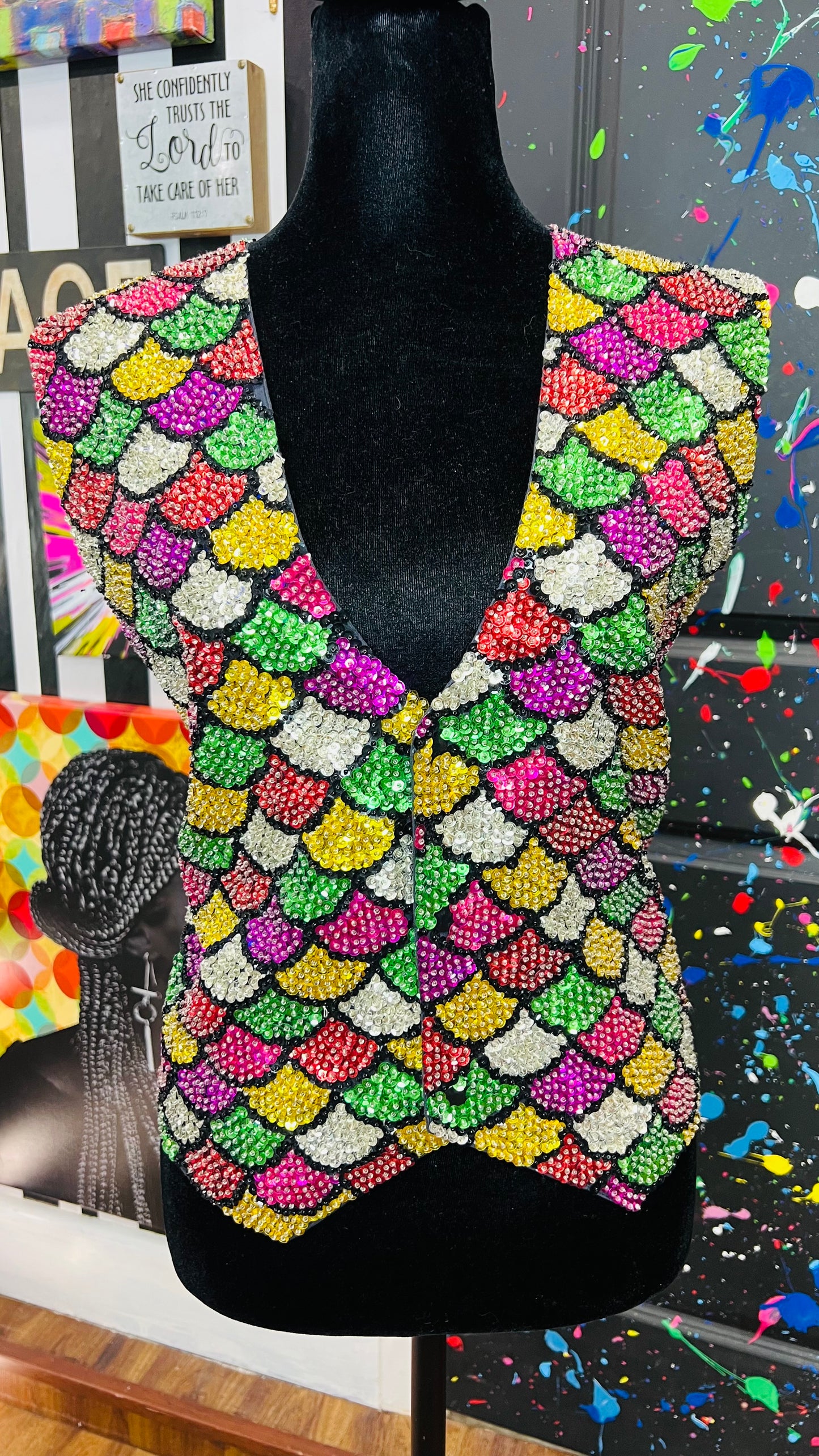 Vintage Multi Color Sequin Vest (12)