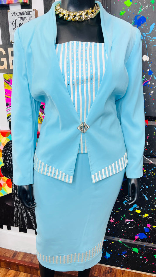 Vintage Blue & White Skirt Suit (18)