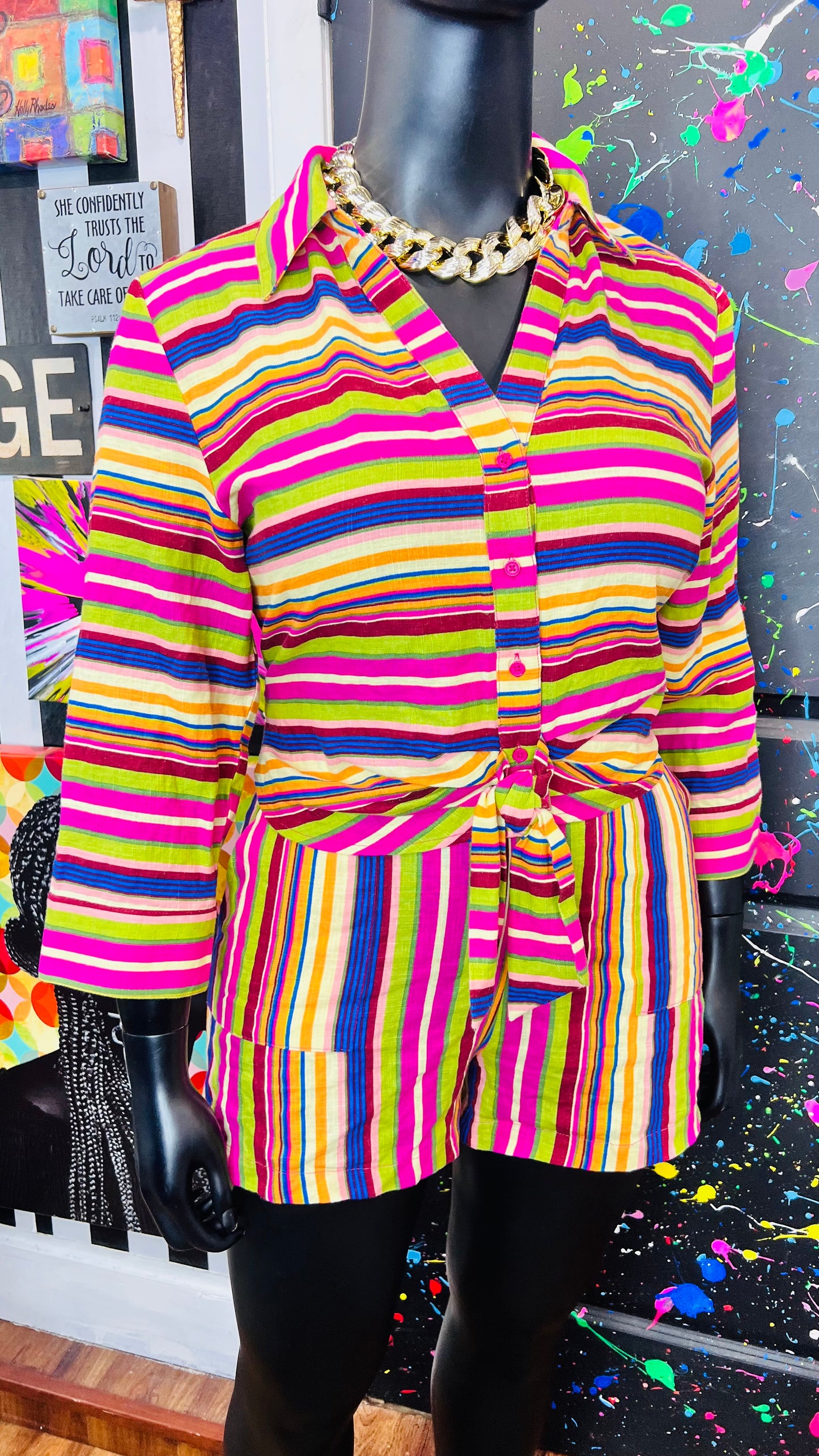 New w/Tags Striped Linen Set (14)