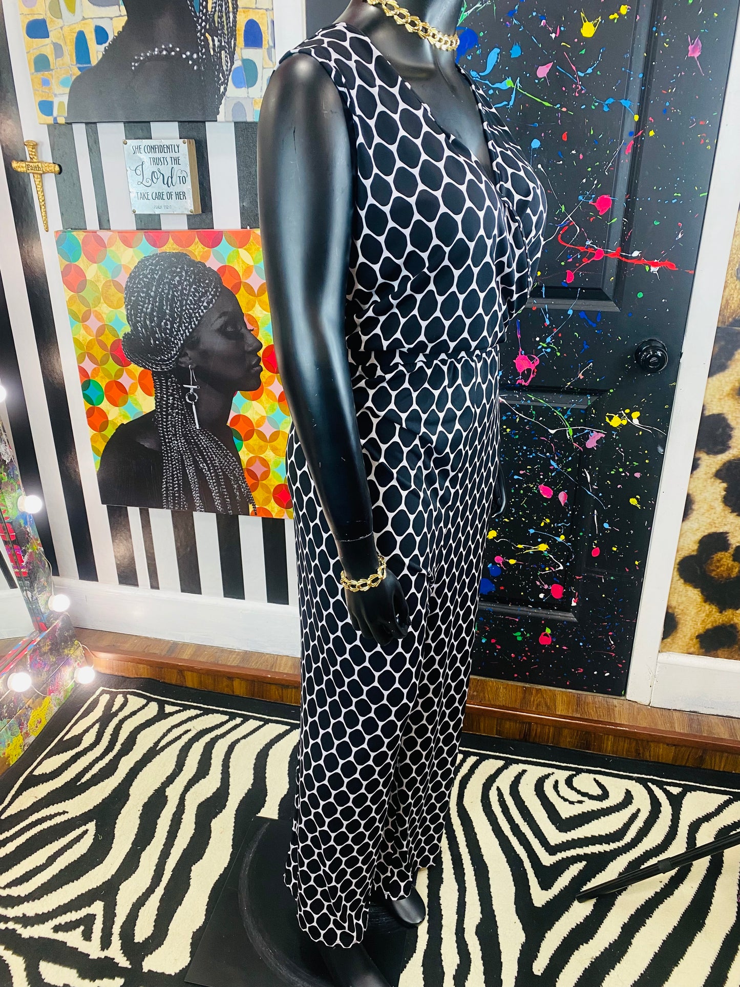 Vintage B&W Polkadot Jumpsuit