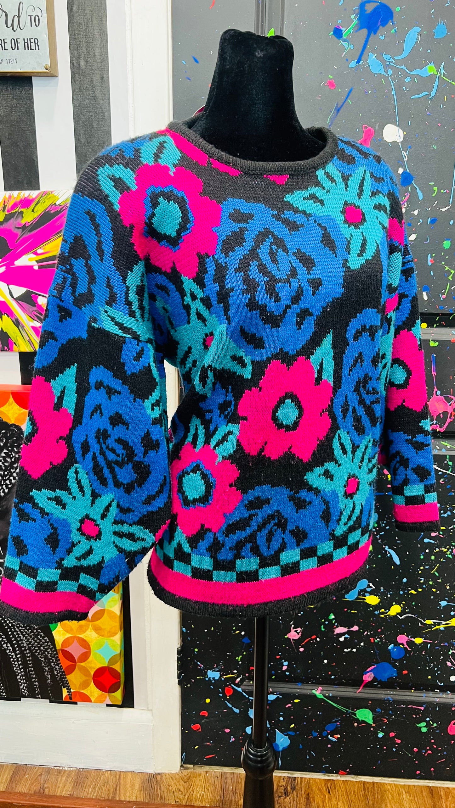 Vintage Floral & Checkered Sweater (14)