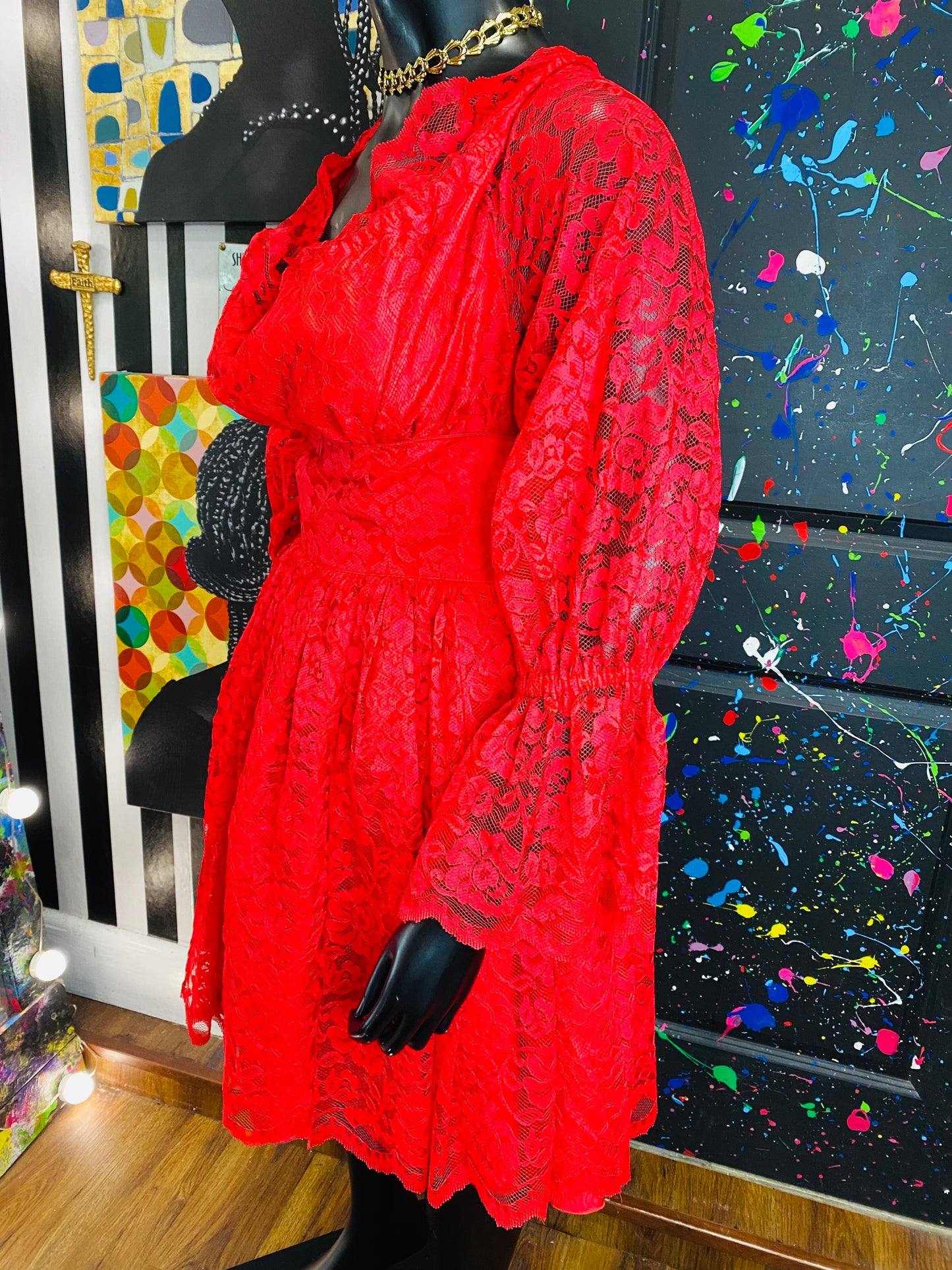 Vintage Red Lace Dress