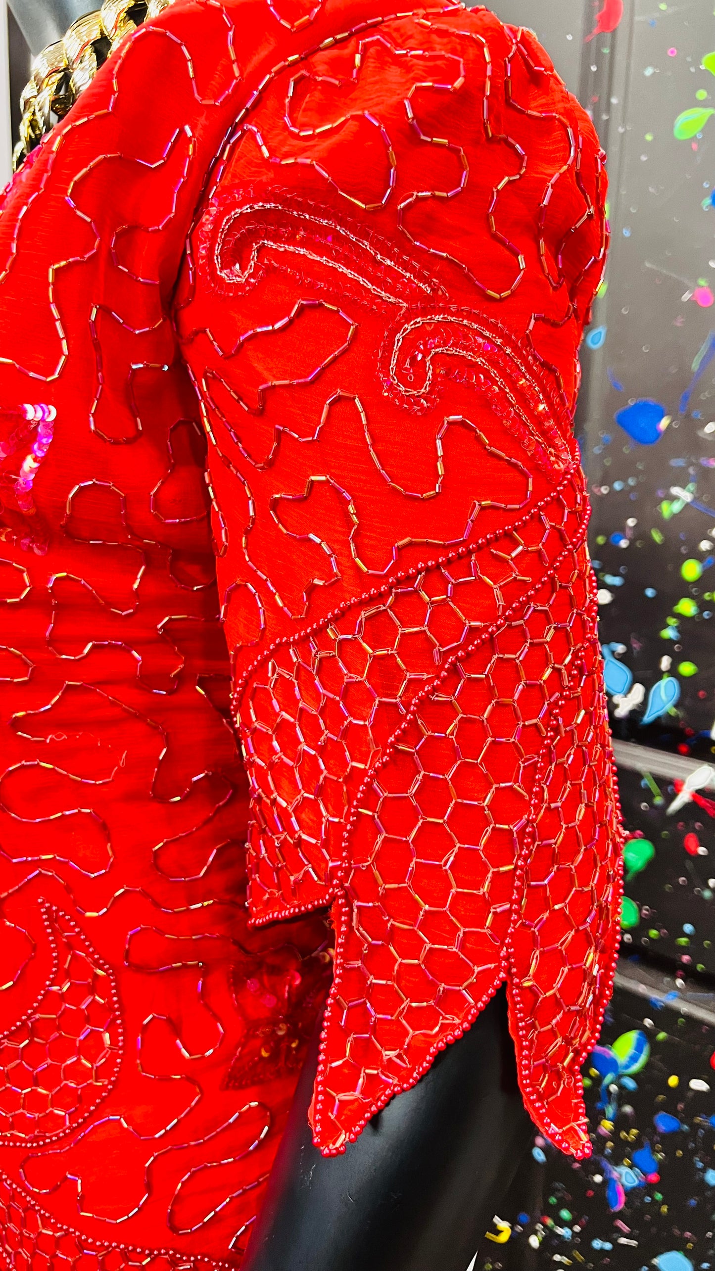 Vintage 100% Silk Red Sequin Blouse (24)