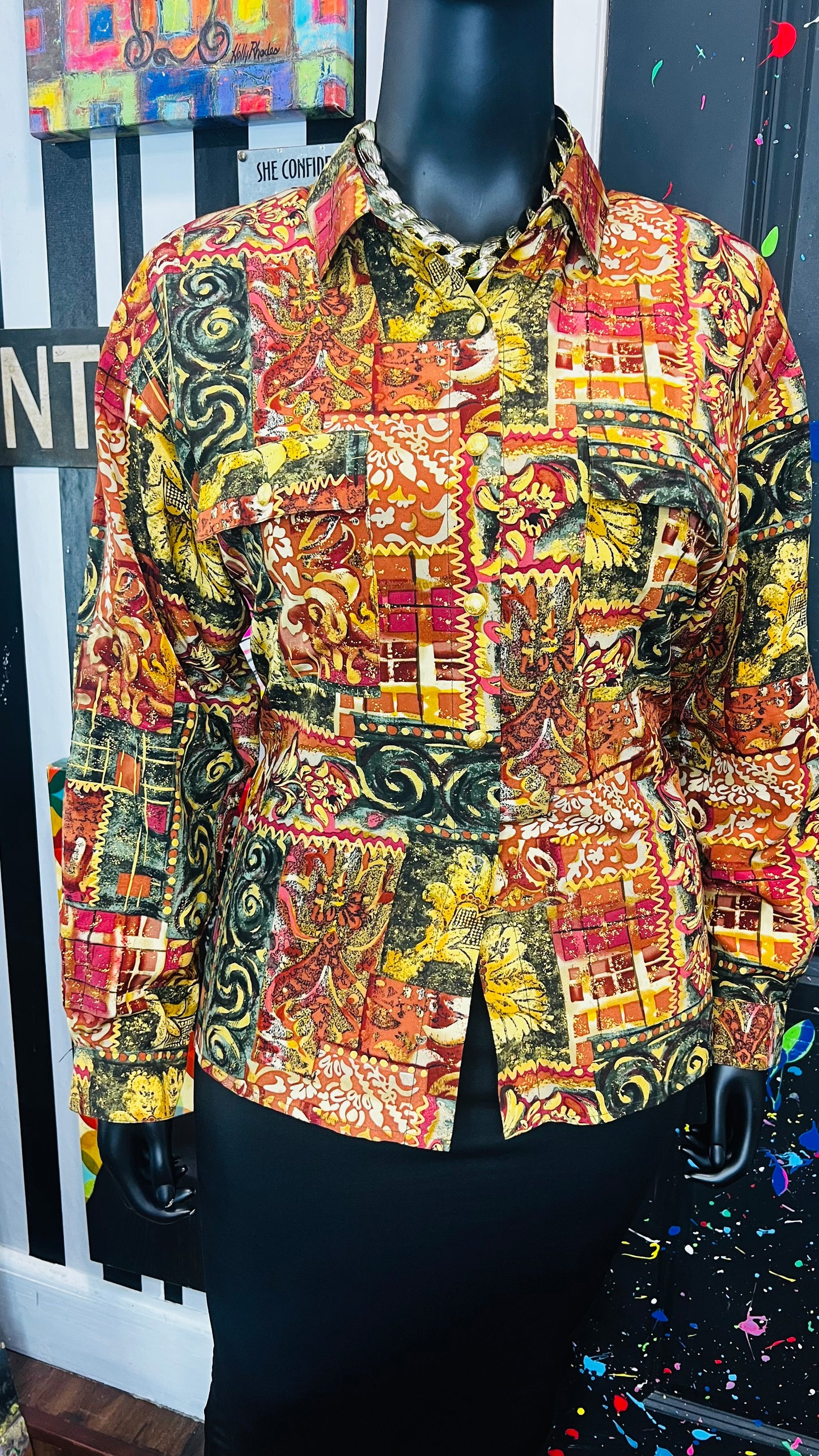 Vintage 100% Silk Abstract Blouse (14)