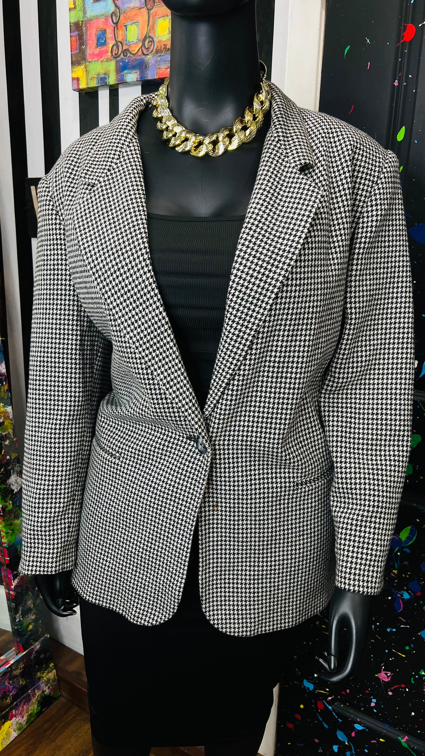 Vintage Wool Houndstooth Black & White Blazer (24)