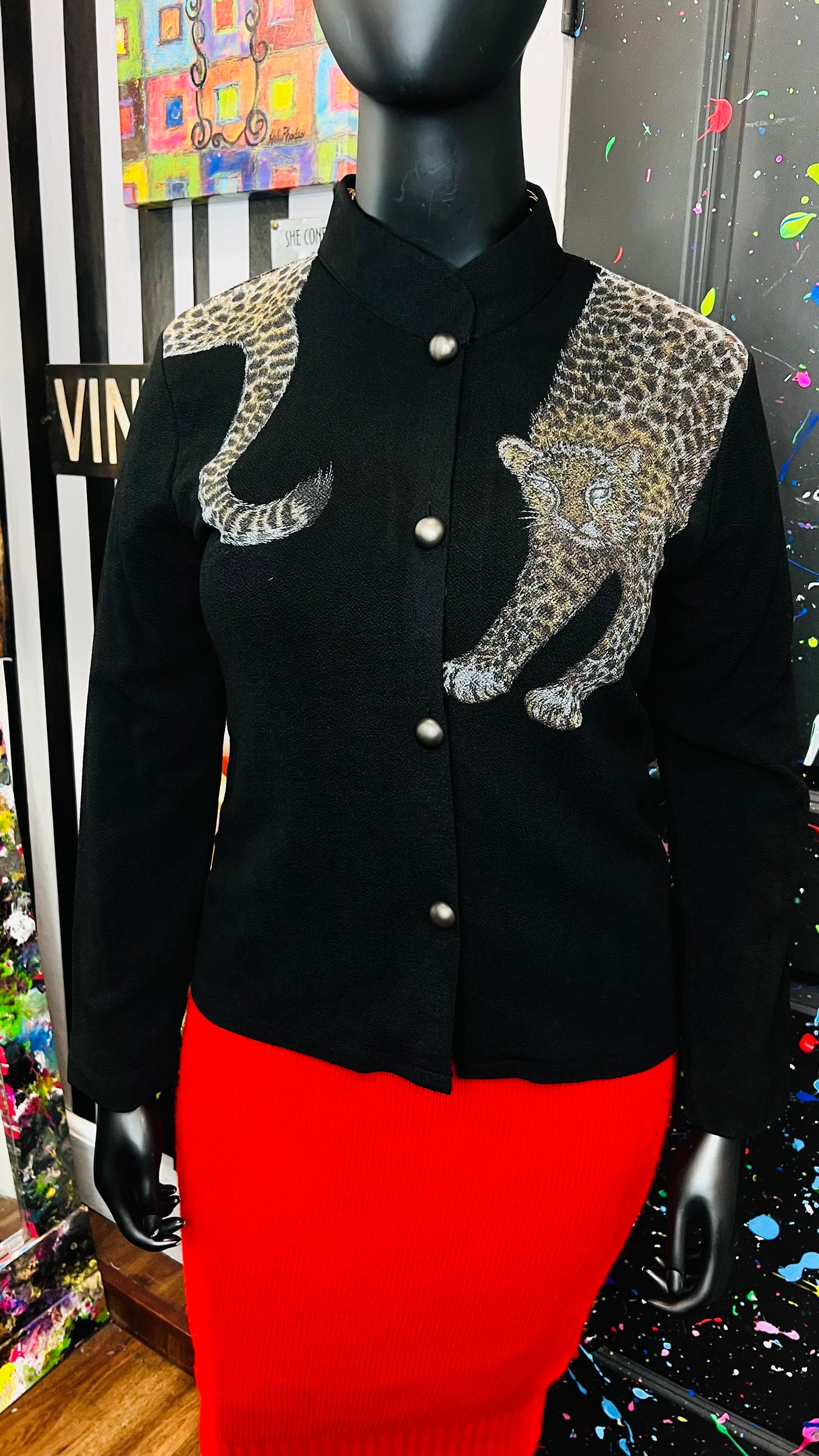 Vintage Animal Print Button Down Sweater (12/14)