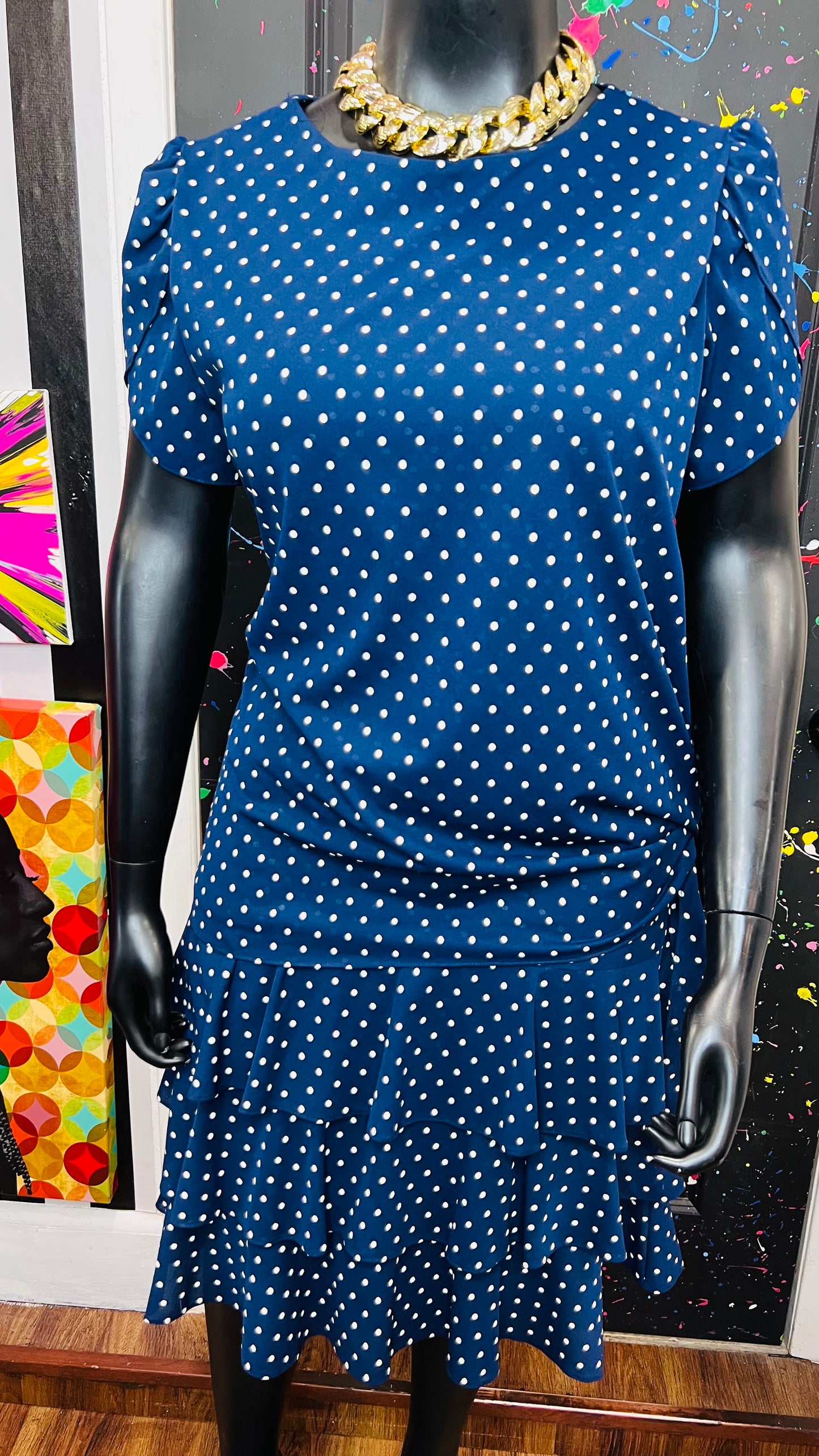 Vintage Blue & White Polka Dot Layered Dress (18)