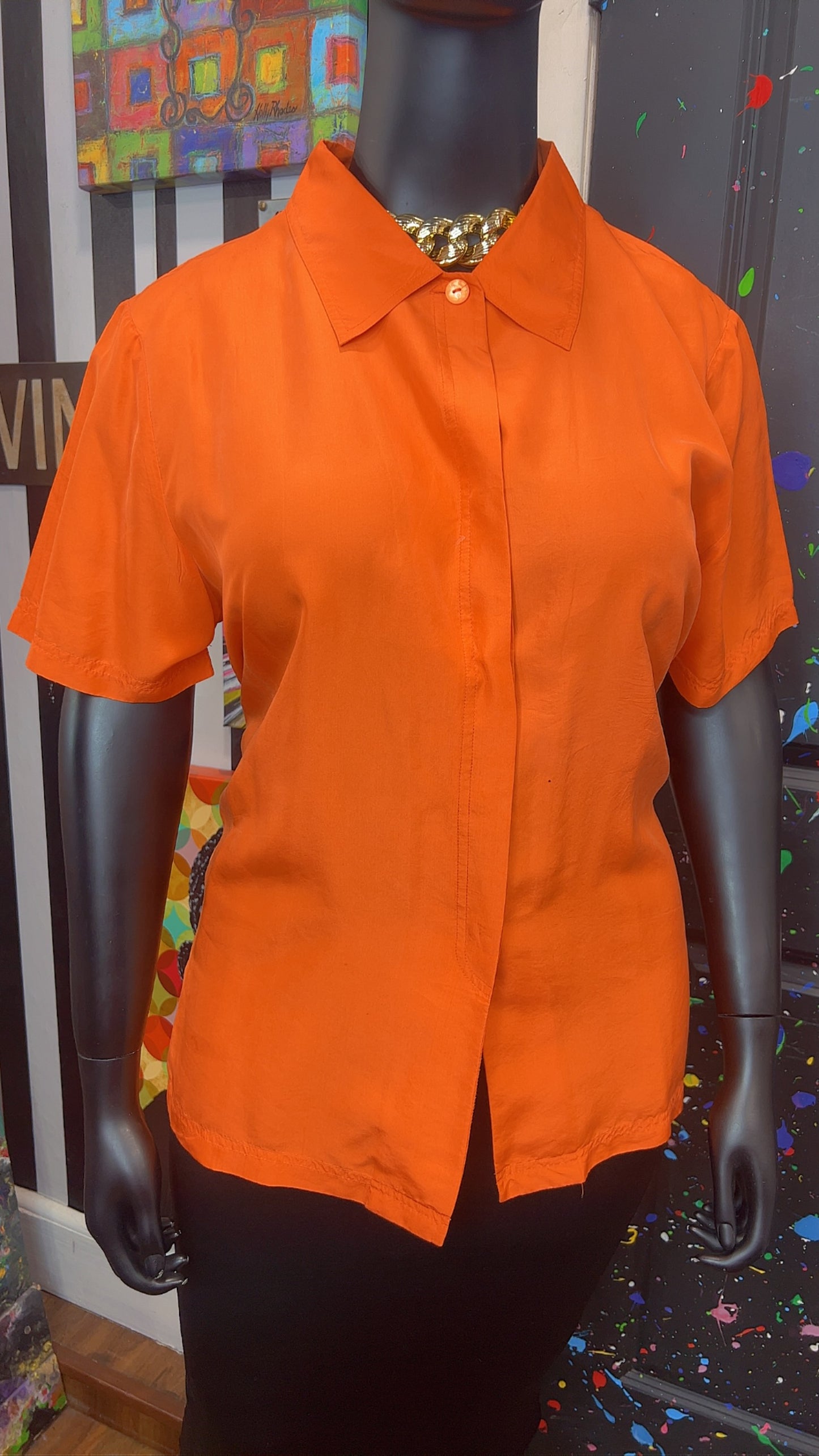 Vintage Orange 100% Silk Blouse (18)