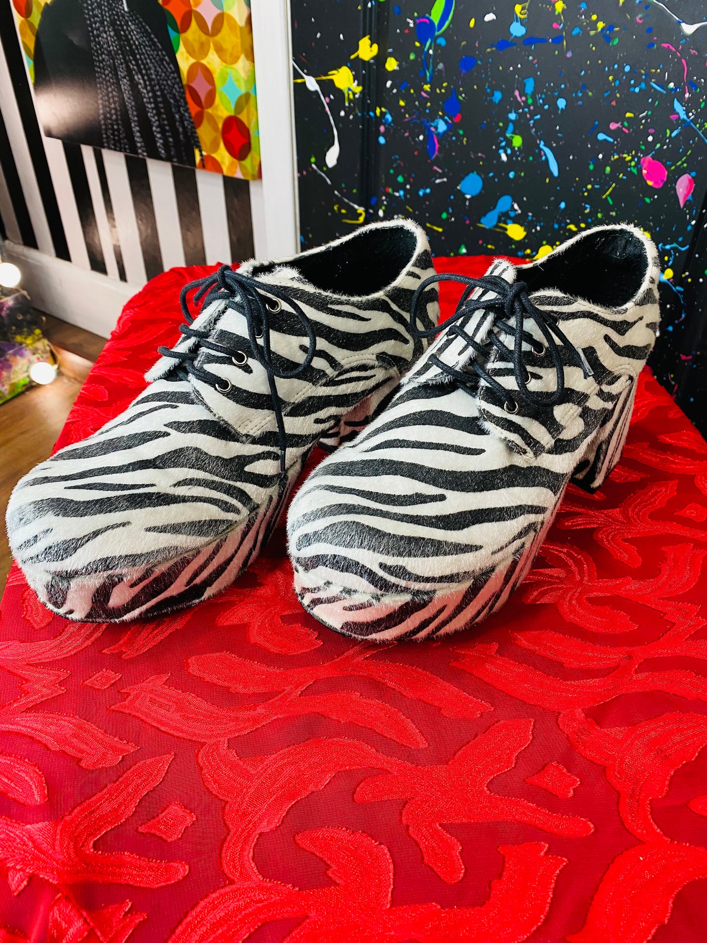 Zebra Fur Platform Heels