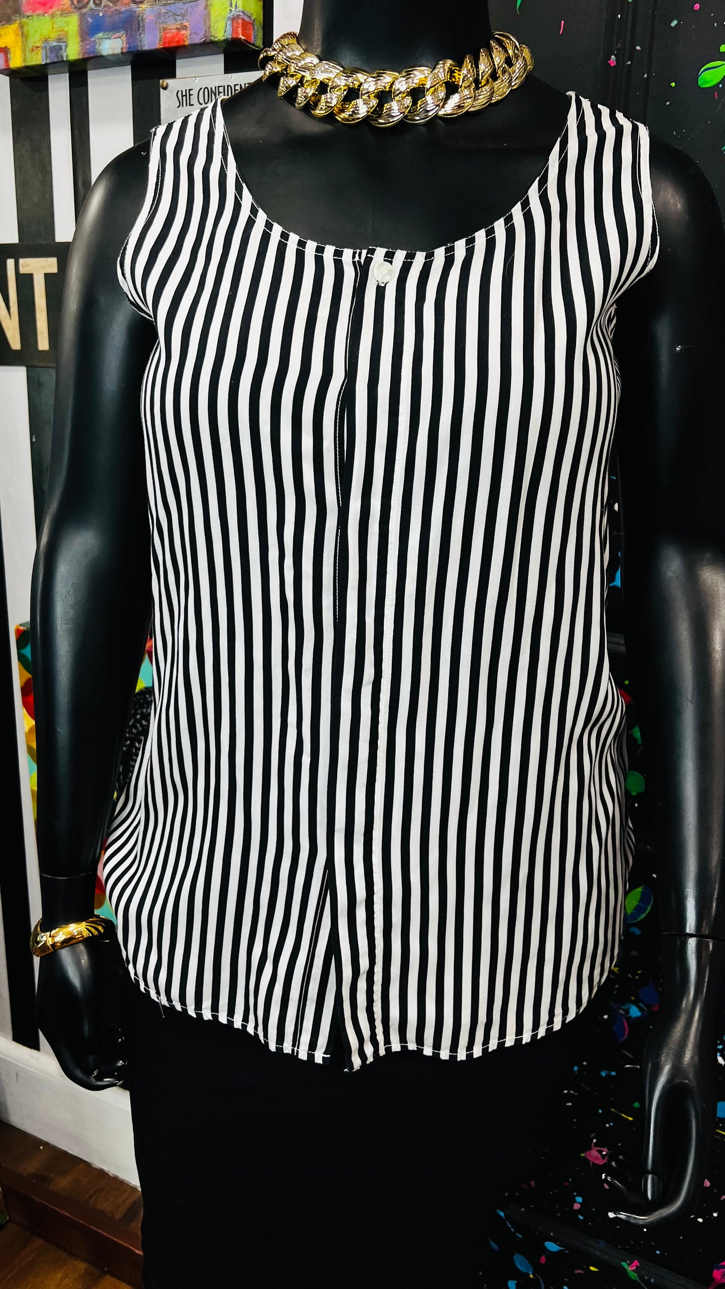 Vintage Sleeveless Black & White Blouse (12)