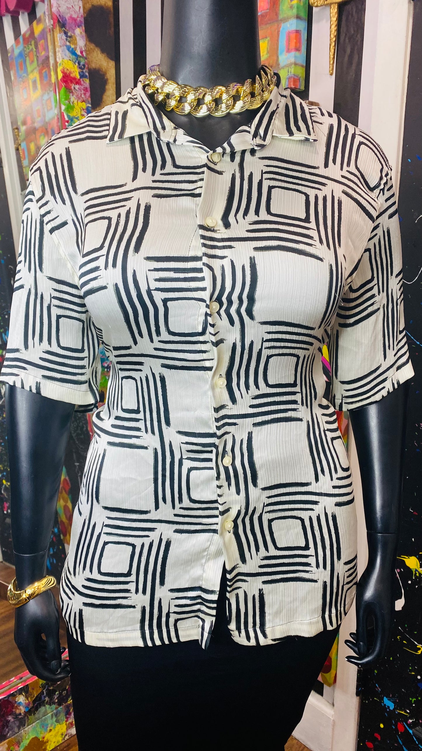 Zara Black & Cream Blouse (16)