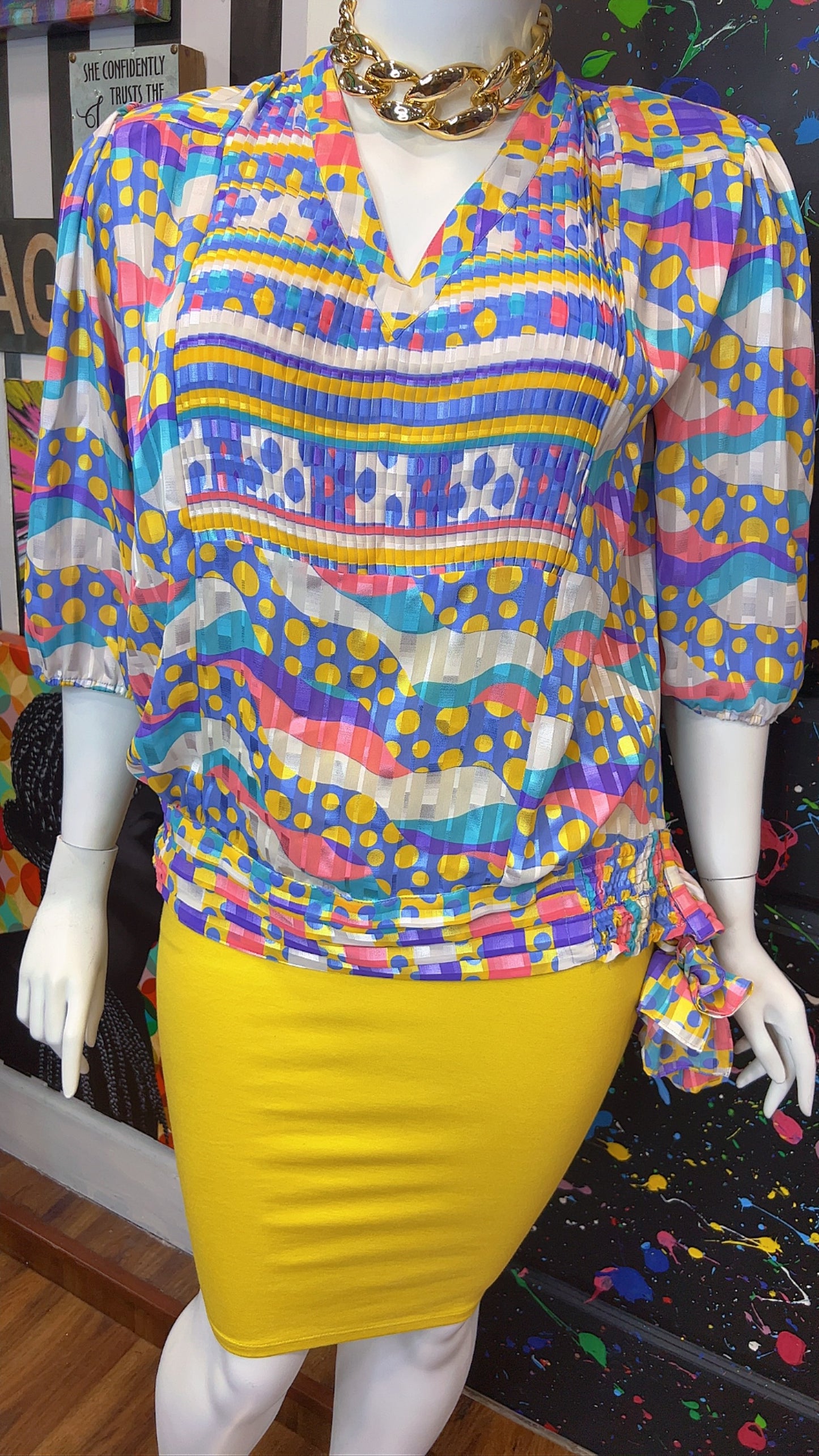 Vintage Pastel Polka Dot & Mix Print Blouse (20)