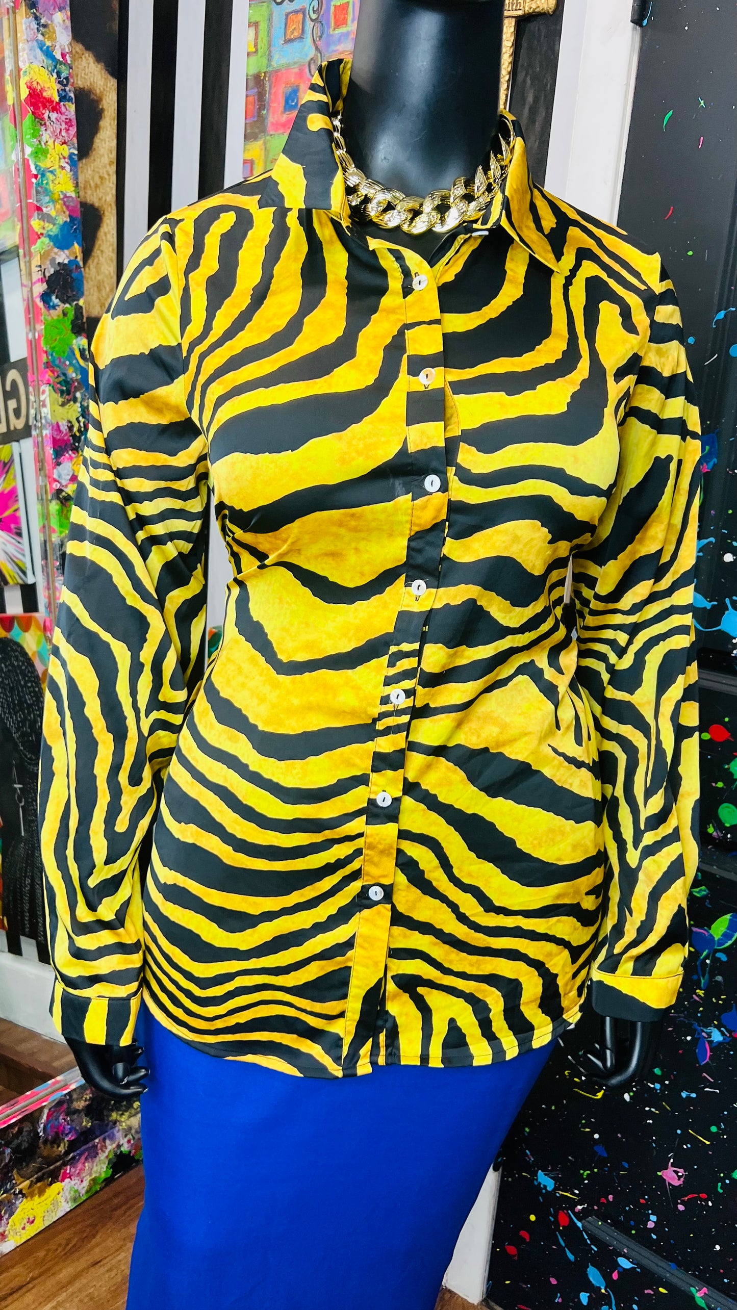 Gold Tiger Print Blouse Long Sleeve Blouse (20)