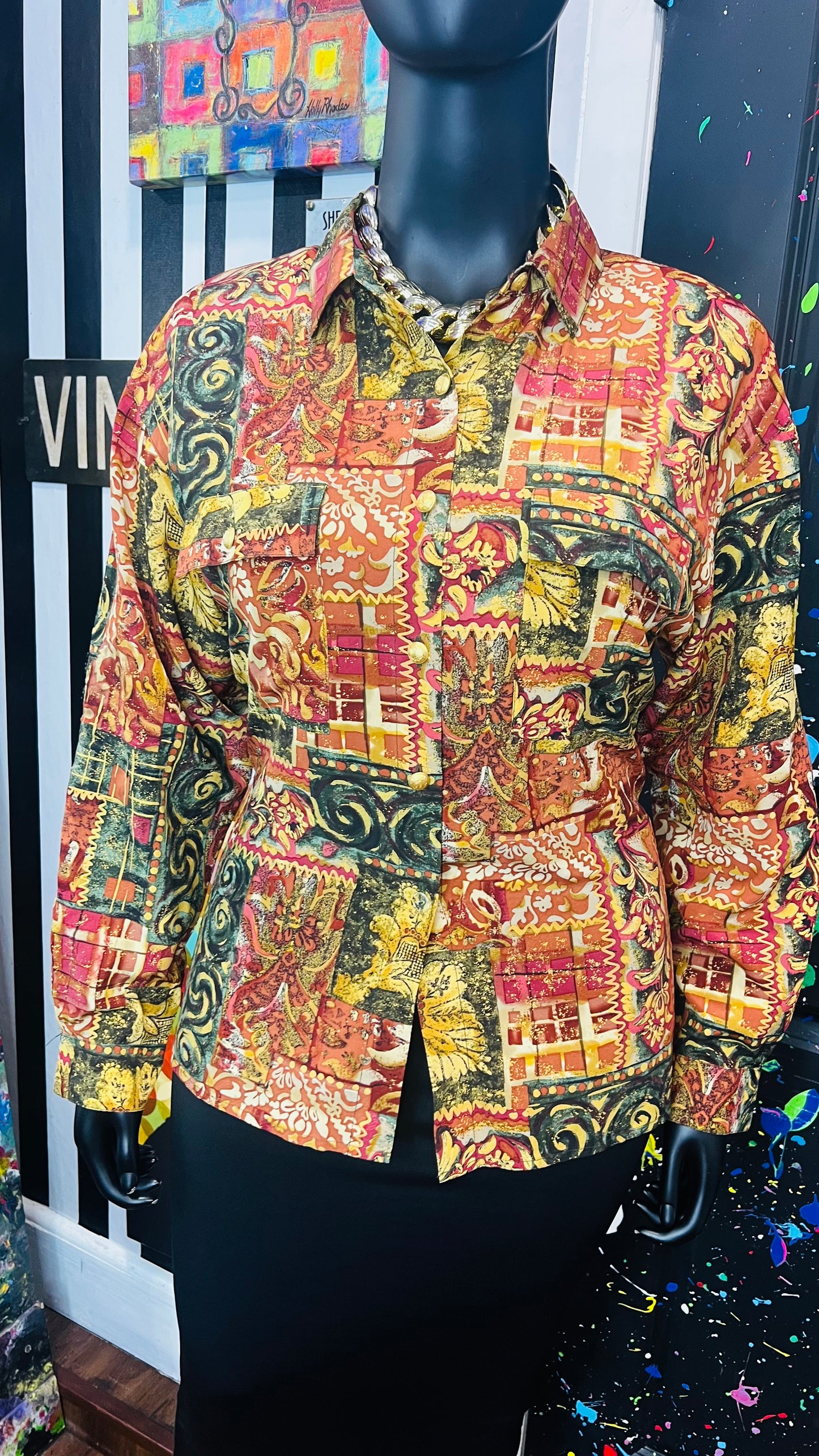 Vintage 100% Silk Abstract Blouse (14)