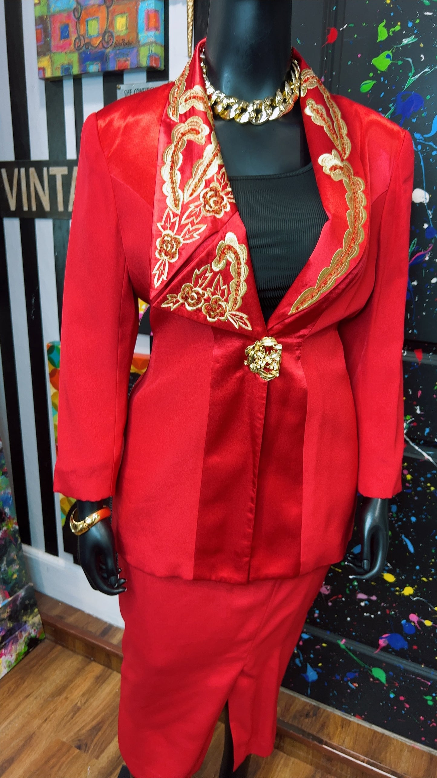 Vintage Red & Gold Skirt Suit (20)