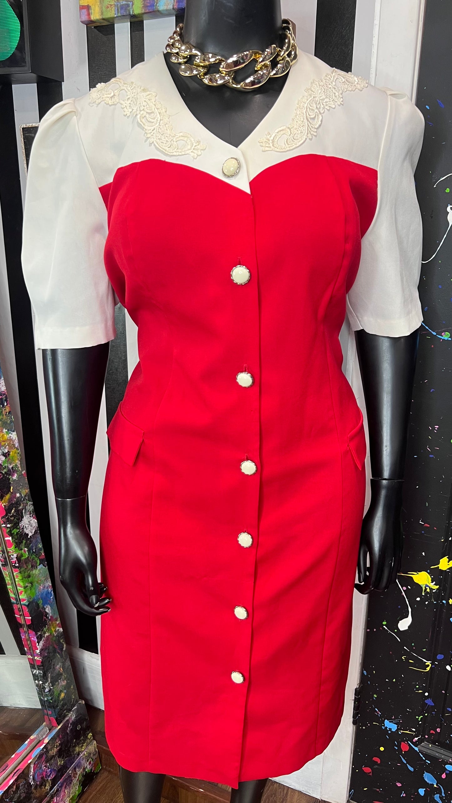 Vintage White & Red Dress (16W)