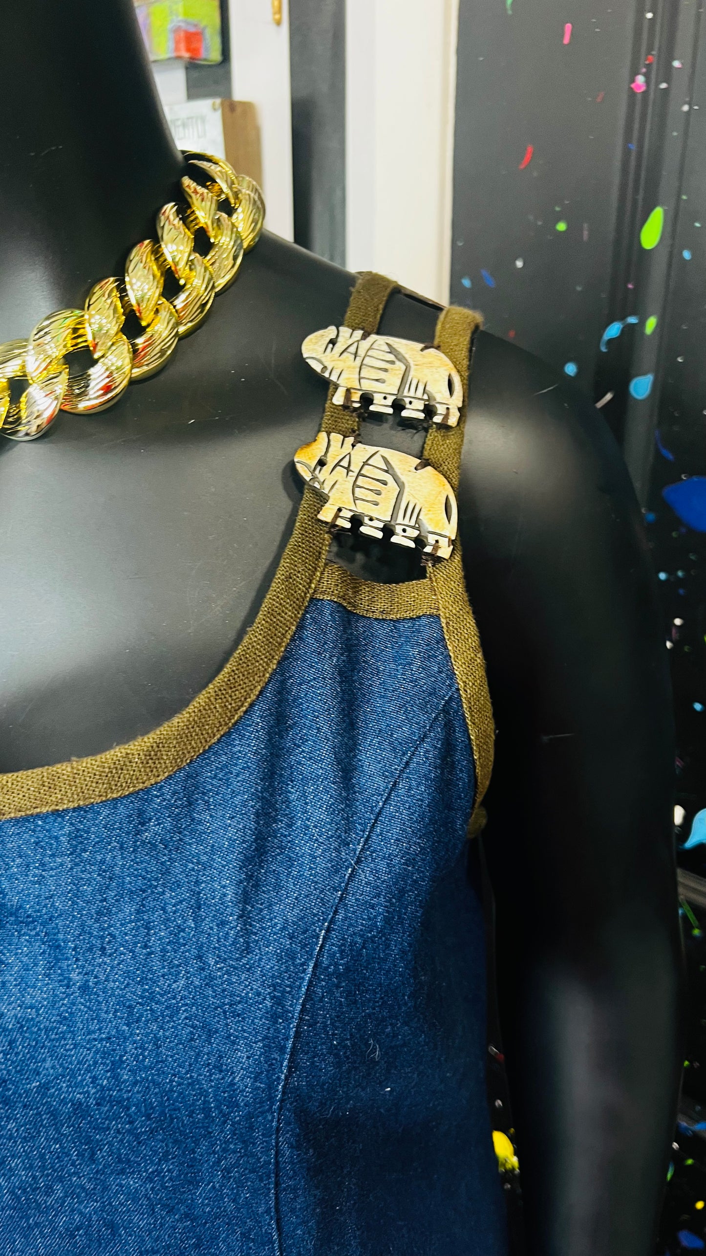 Vintage Traditional African Denim Dress & Duster Set (14)