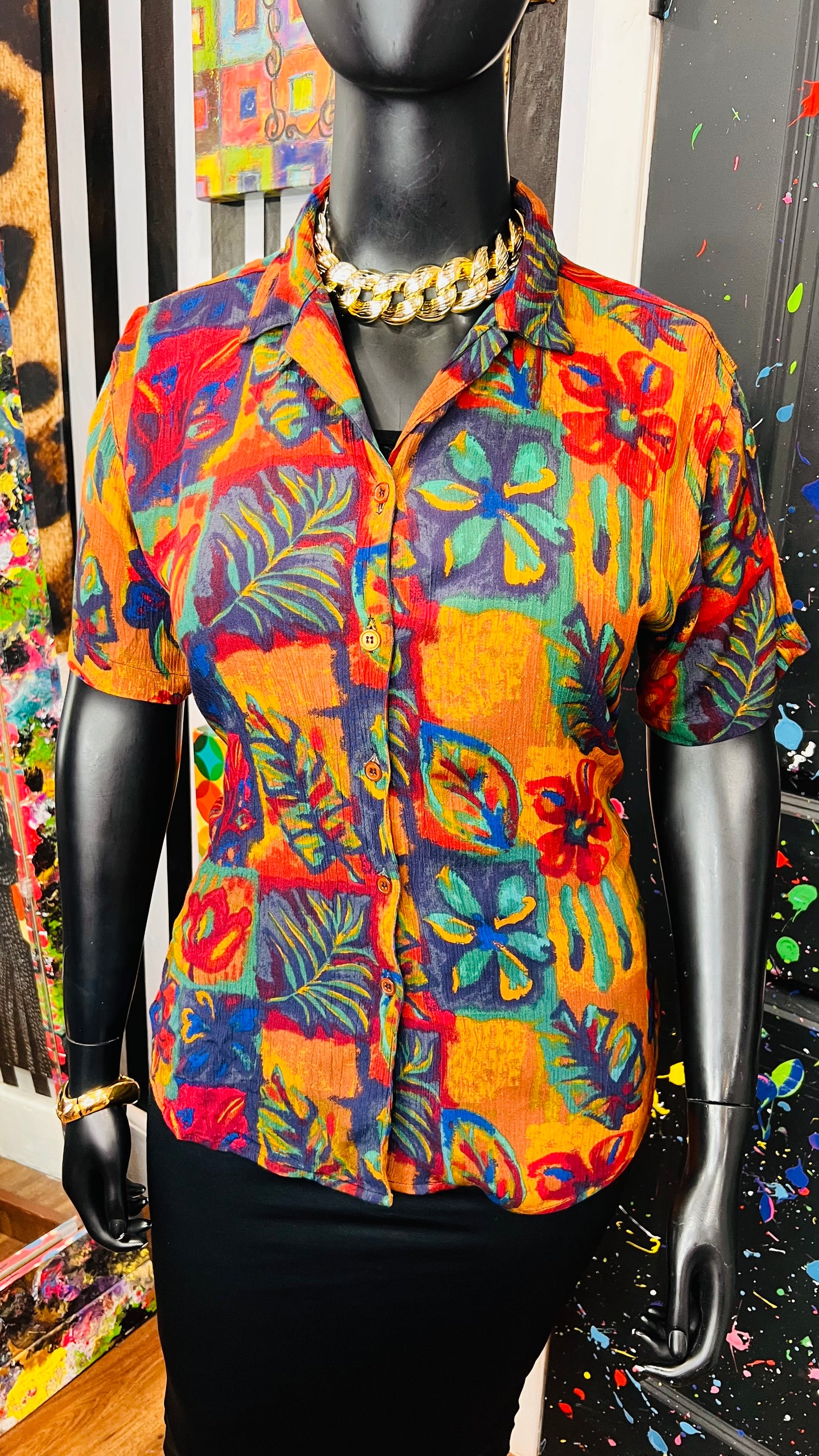 Vintage Tropical Rayon Short Sleeve Blouse (18)