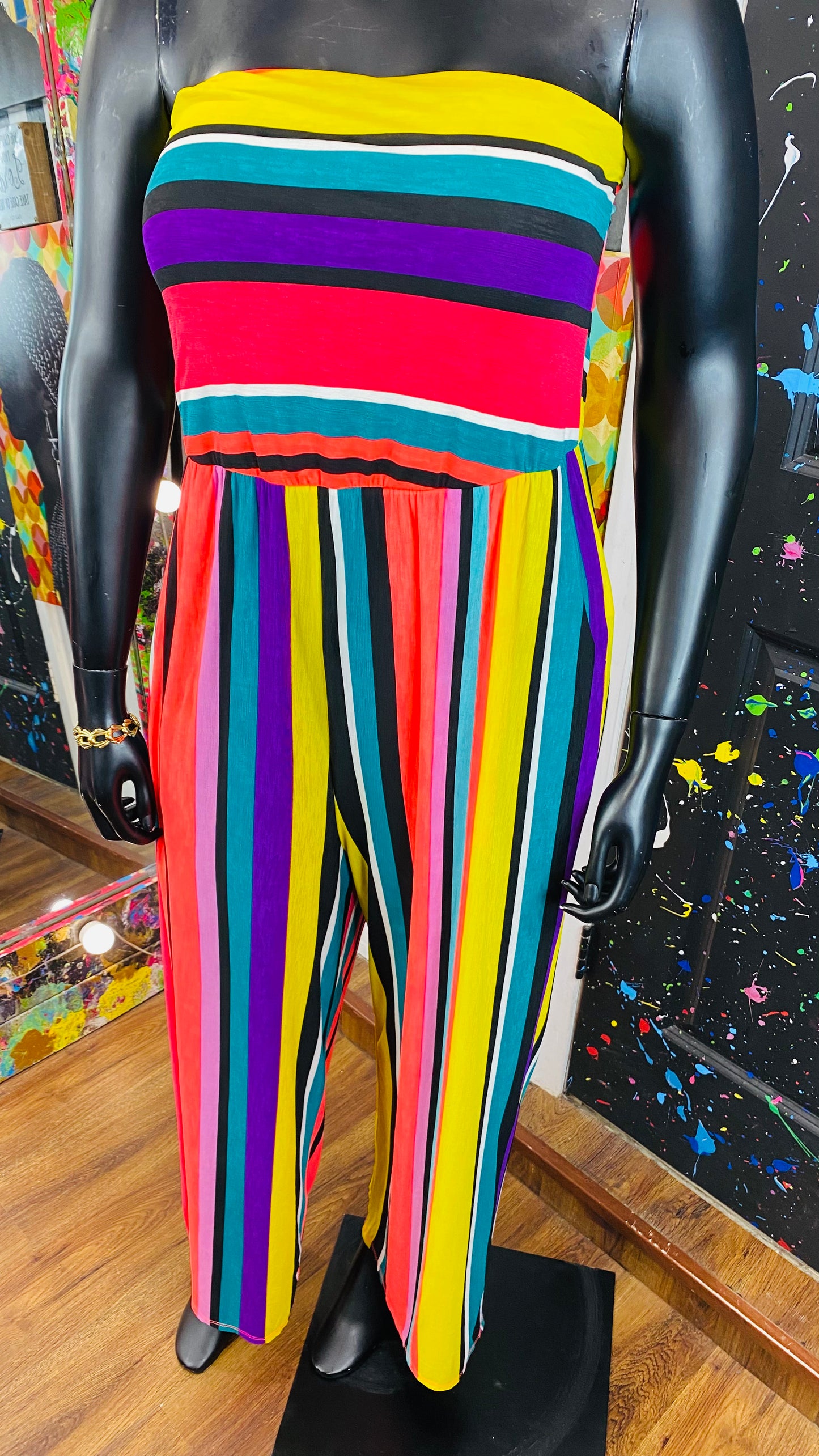 Sleeveless Color Striped Jumpsuit