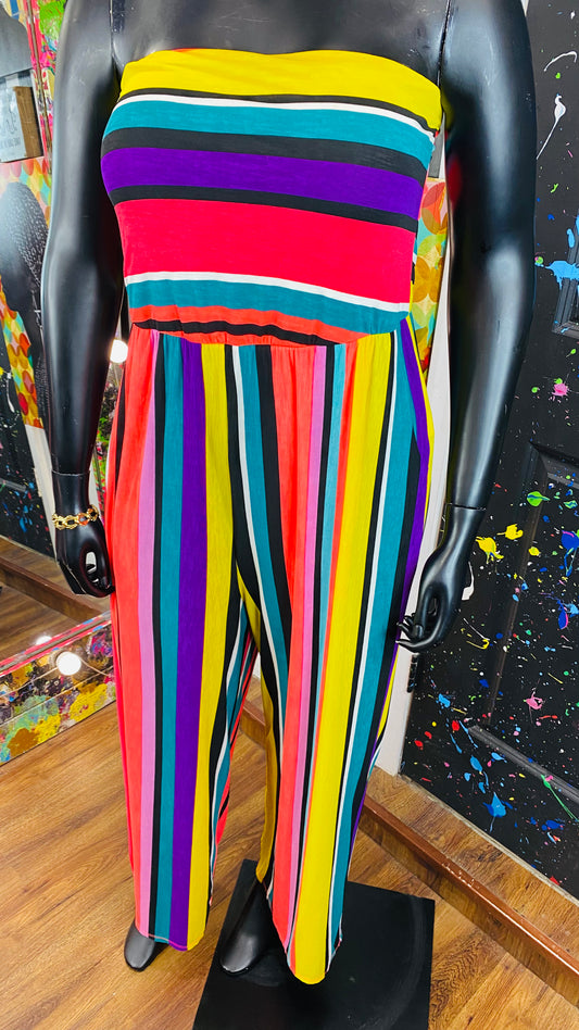 Sleeveless Color Striped Jumpsuit