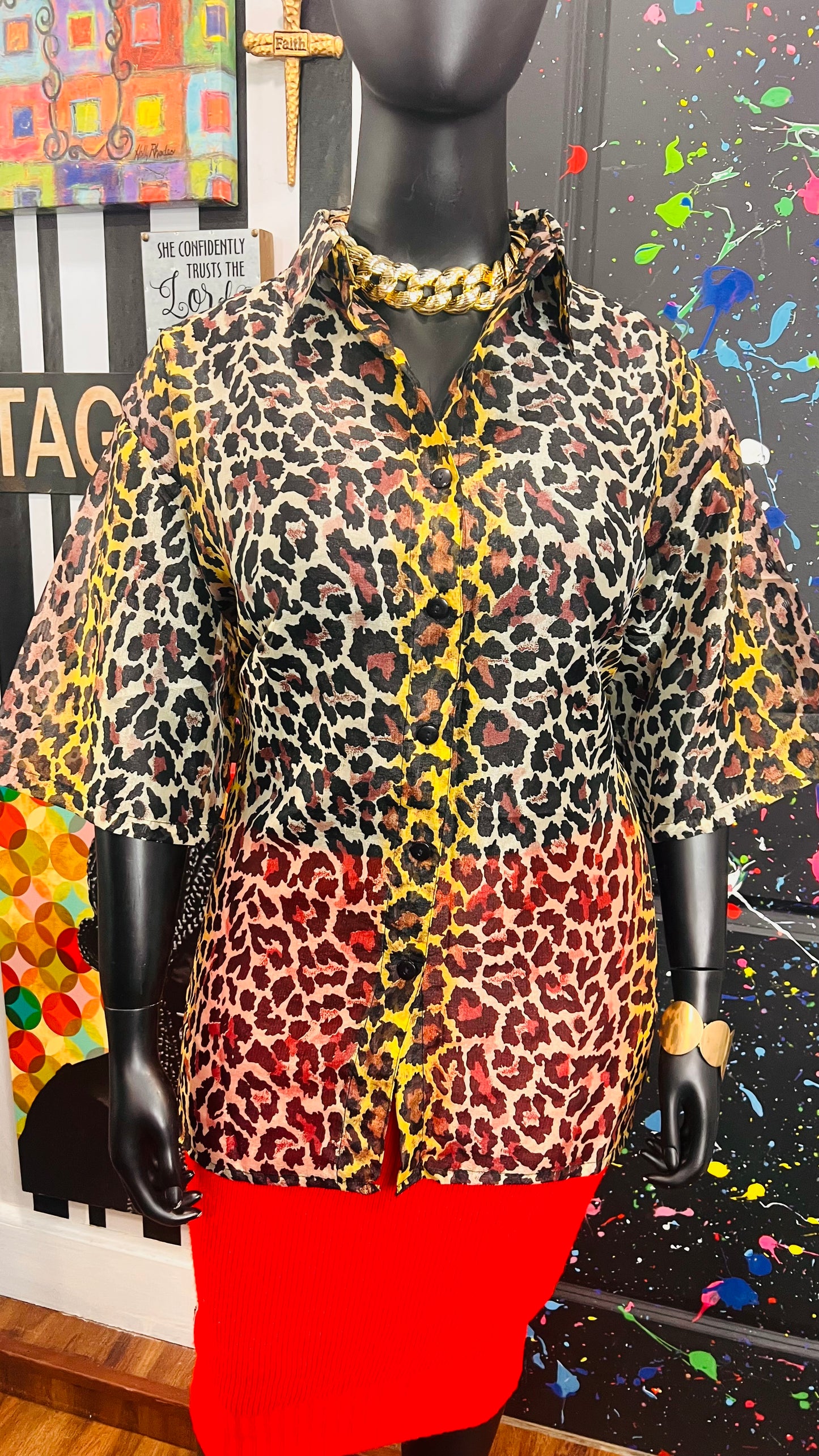 Vintage Deadstock - New w/Tags Sheer Animal Print Blouse (22)