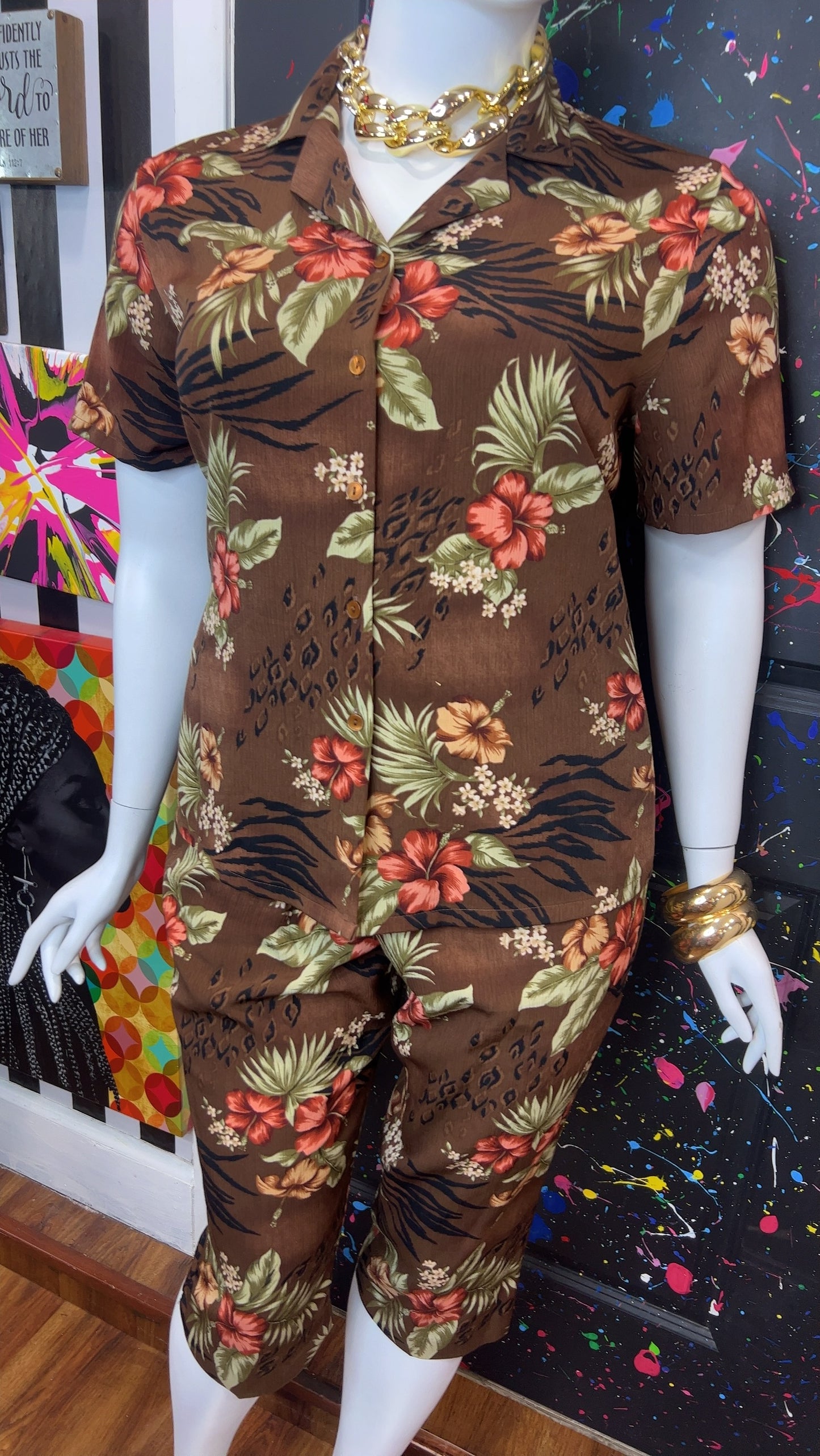 Vintage Brown Floral Capri Set (16)