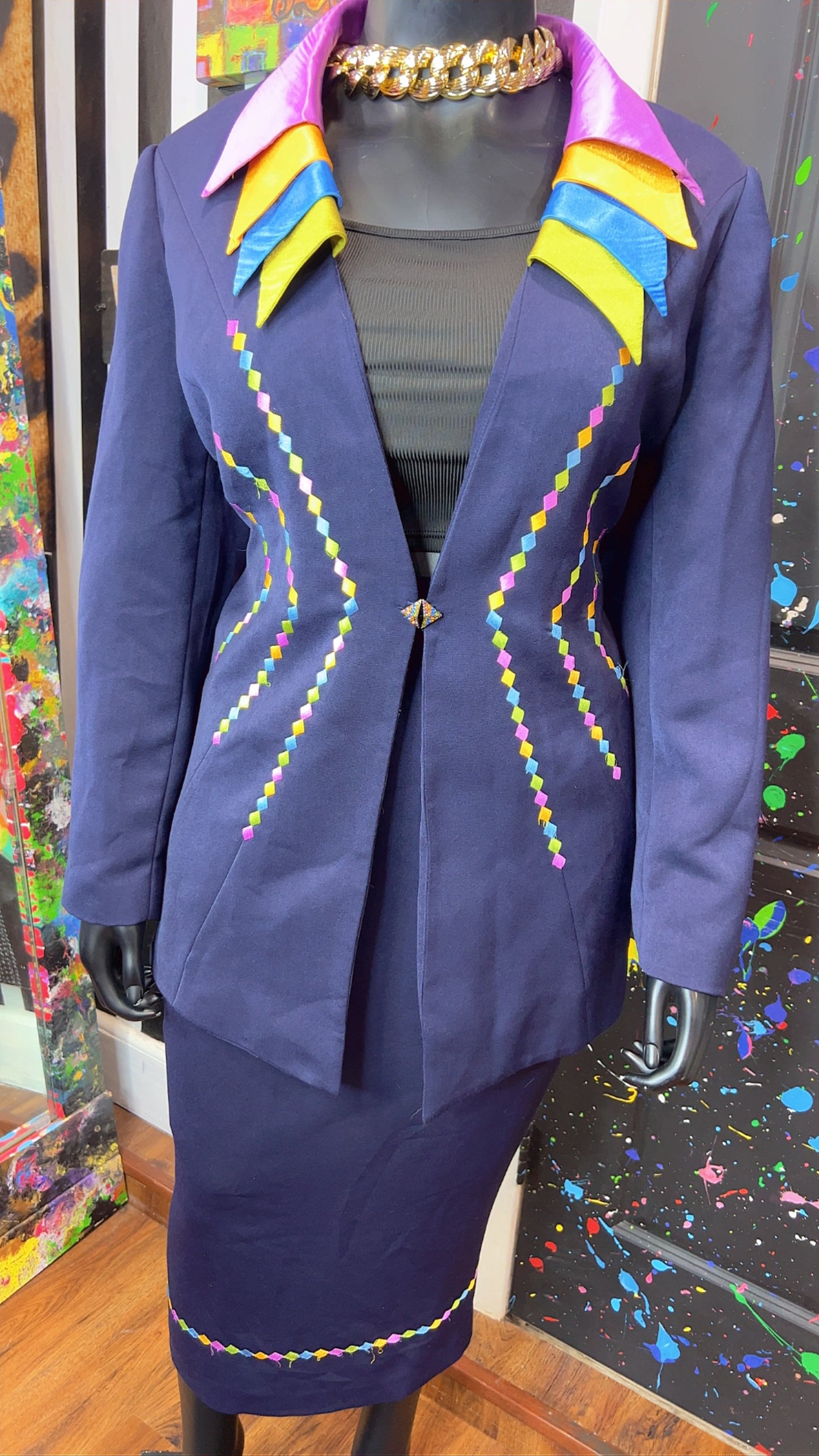 Vintage Rainbow Collar Skirt Suit (20W)