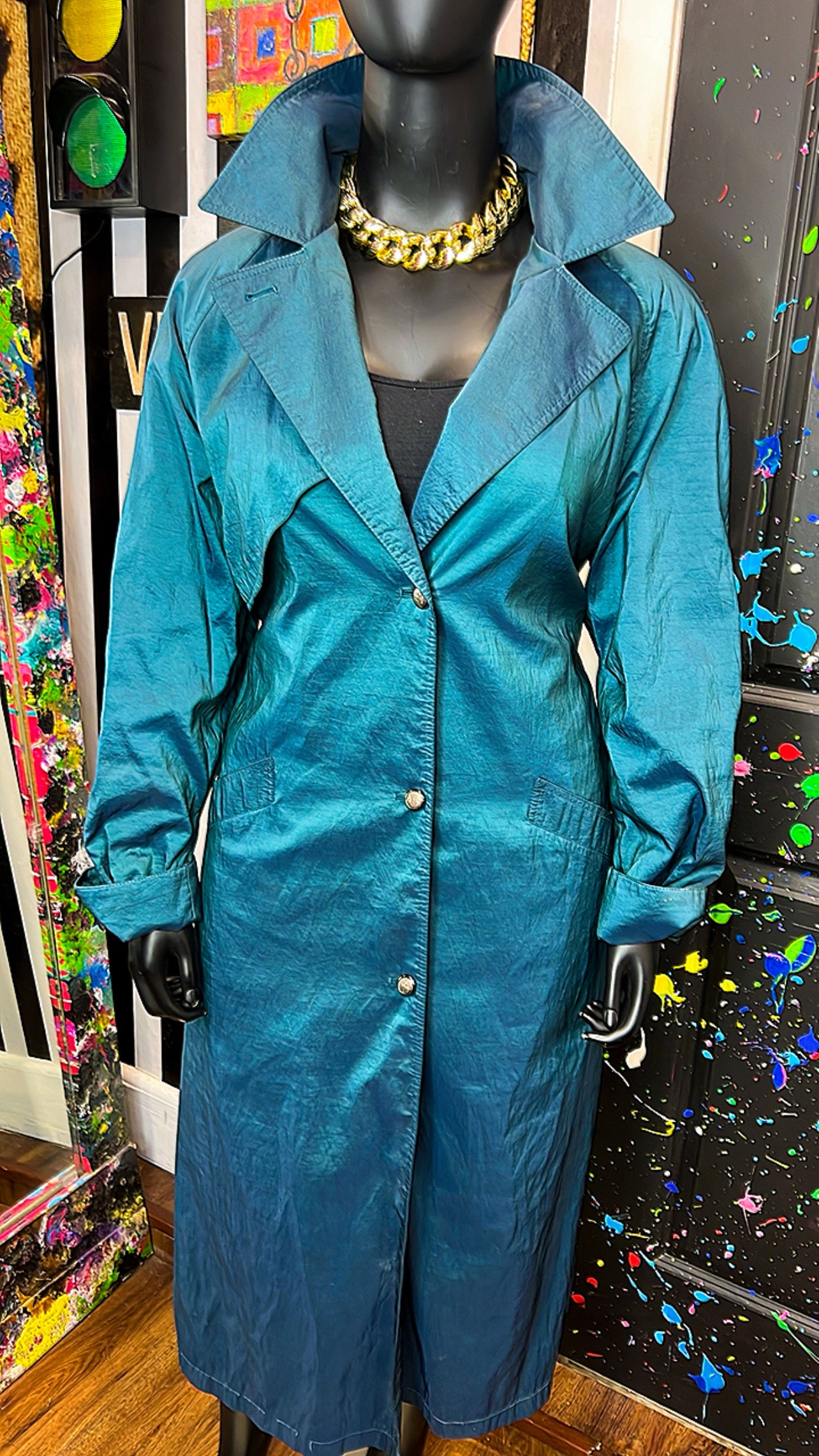 Vintage Teal Trench Coat w/ Belt (14)