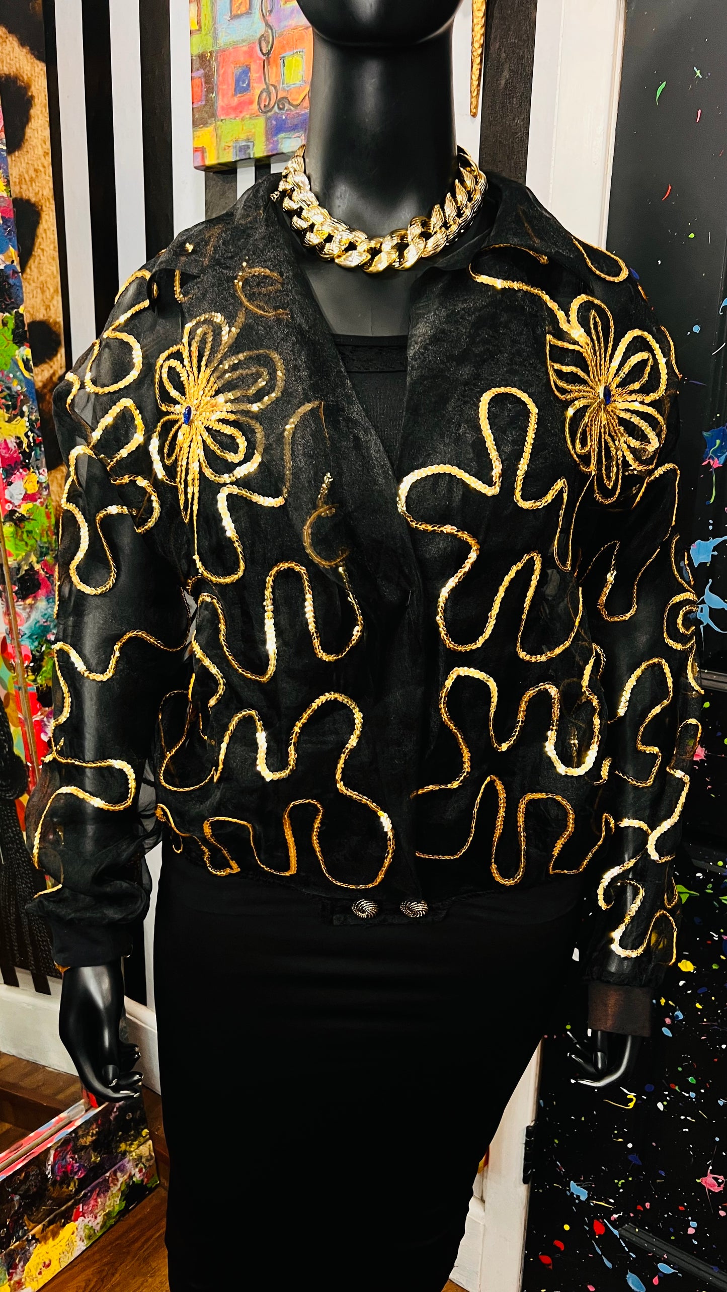 Vintage Sheer Black Jeweled Embroidered Top (22/24)