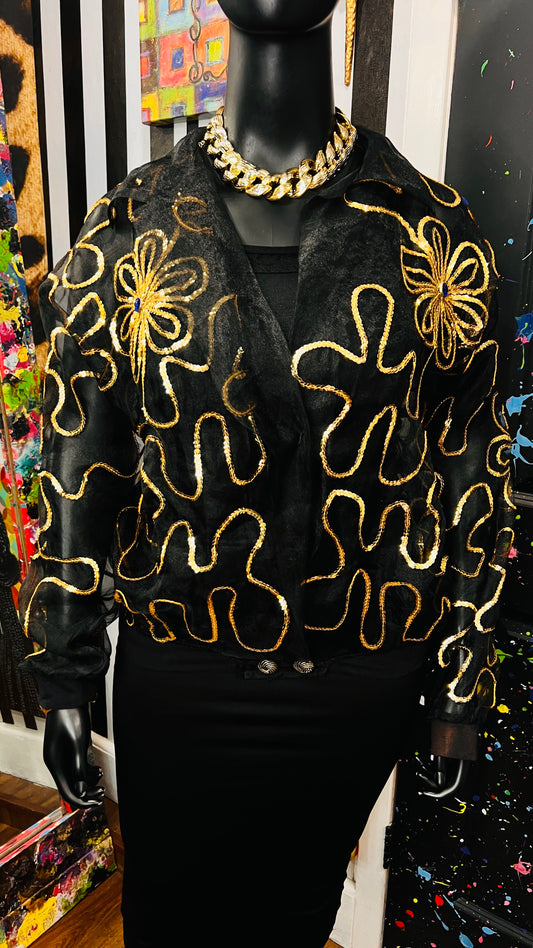Vintage Sheer Black Jeweled Embroidered Top (22/24)