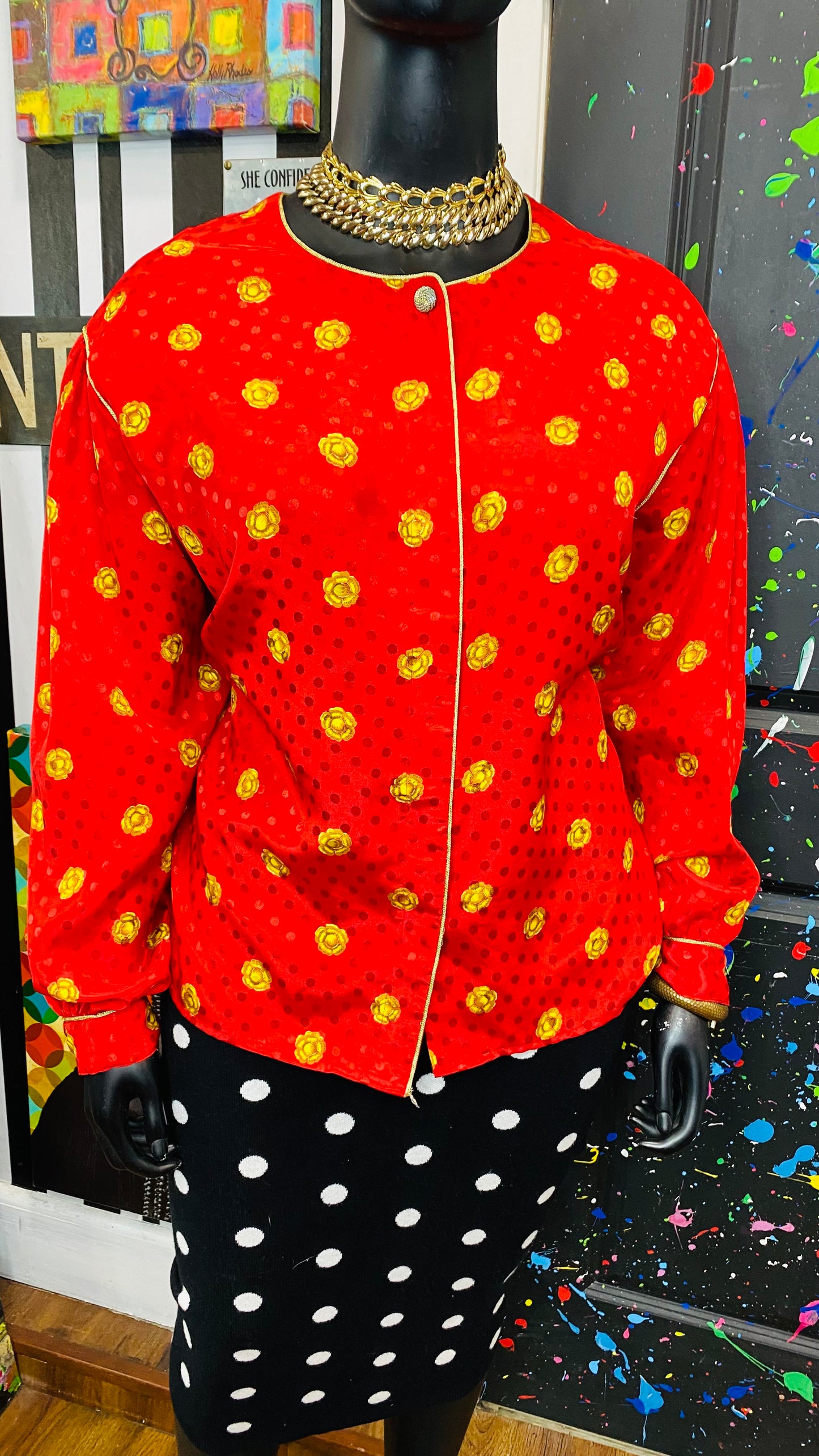 Vintage Gold & Red Blouse (32W)