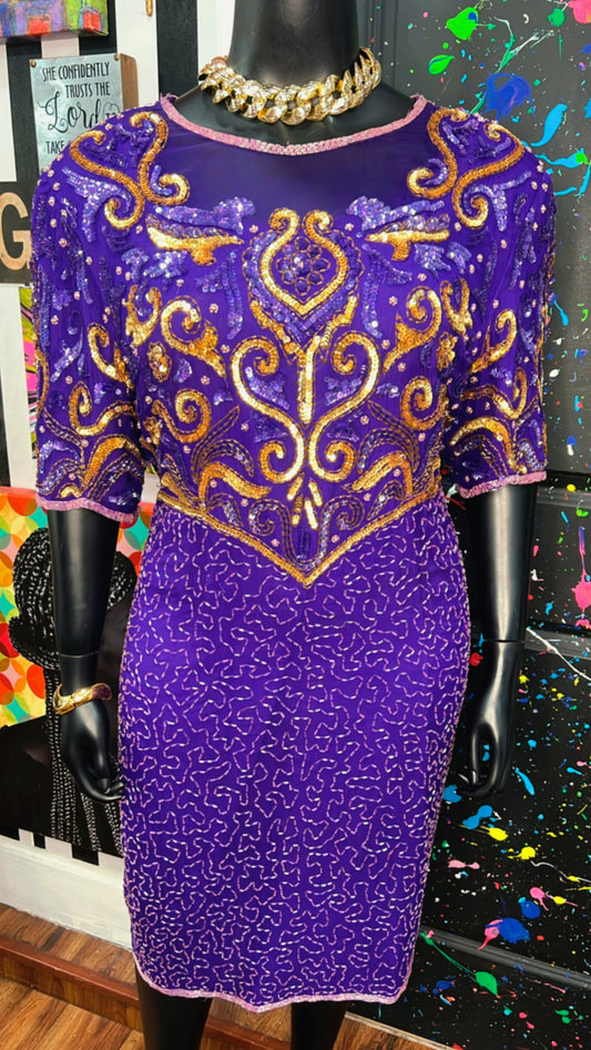 Vintage Purple & Gold Sequin Dress (20)