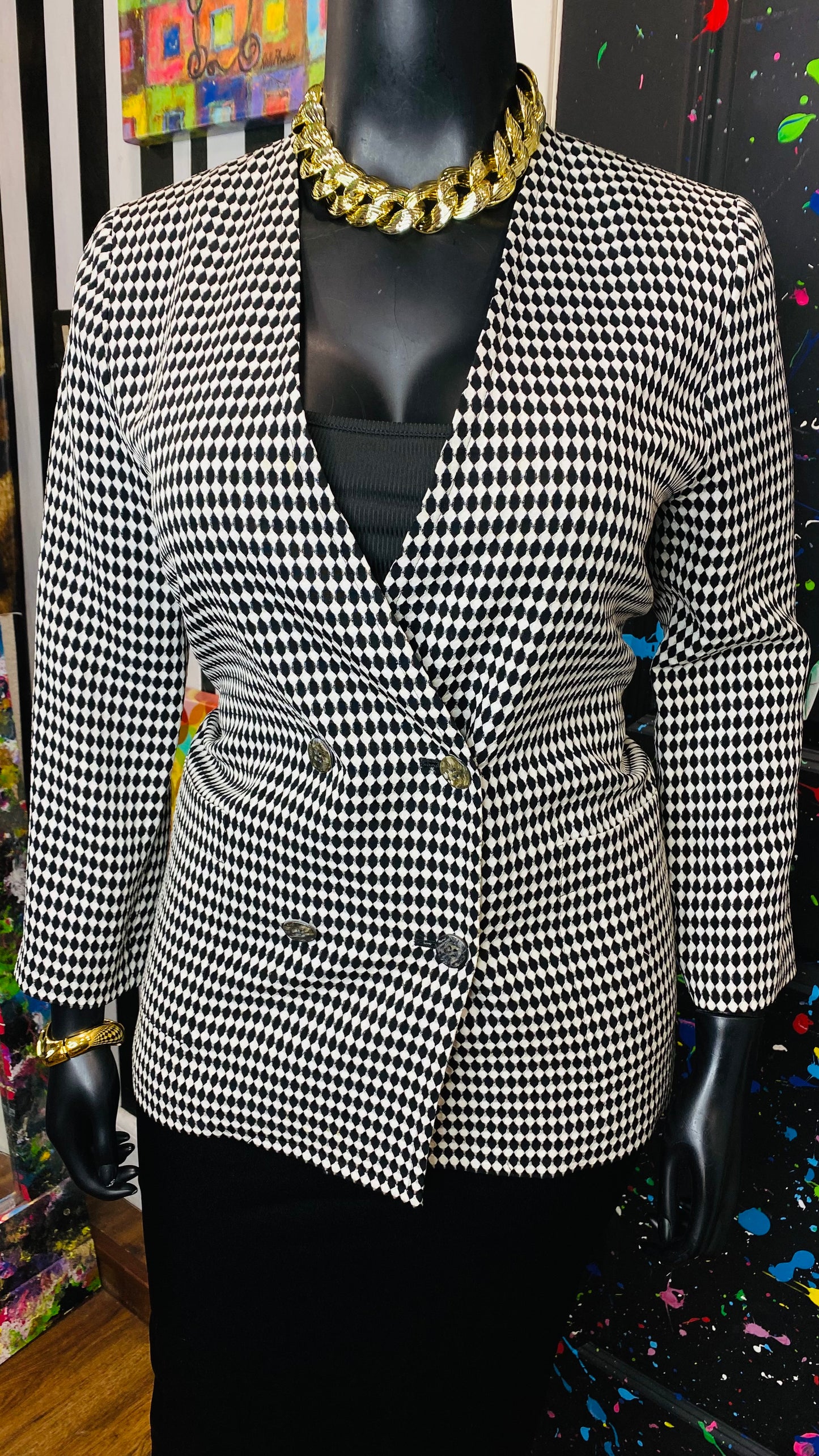 Vintage Black & White Double Breasted Blazer (12/14)