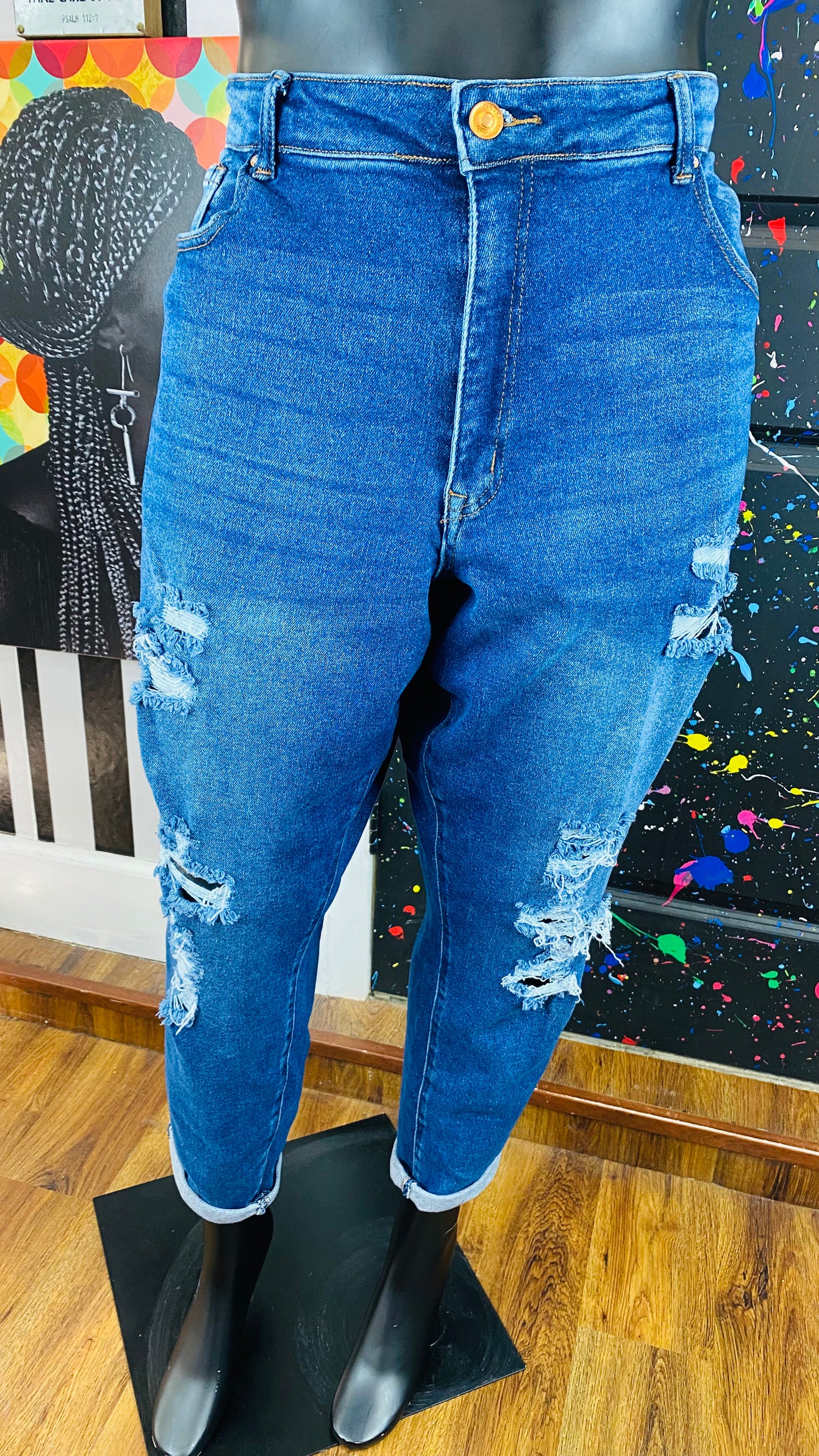 Boyfriend Jean Distressed Blue Jeans