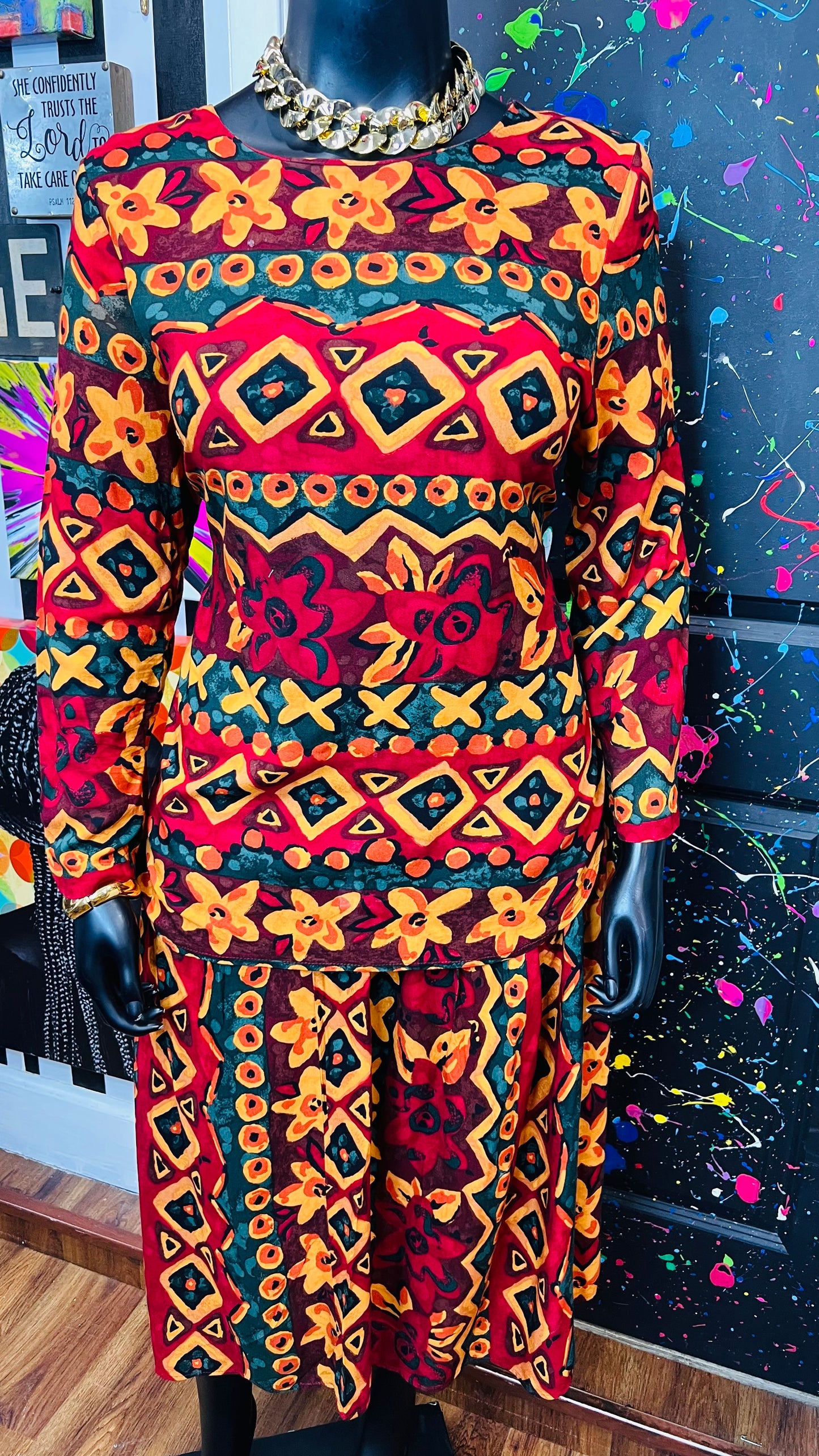 Vintage Abstract Rayon Skirt Set (16)