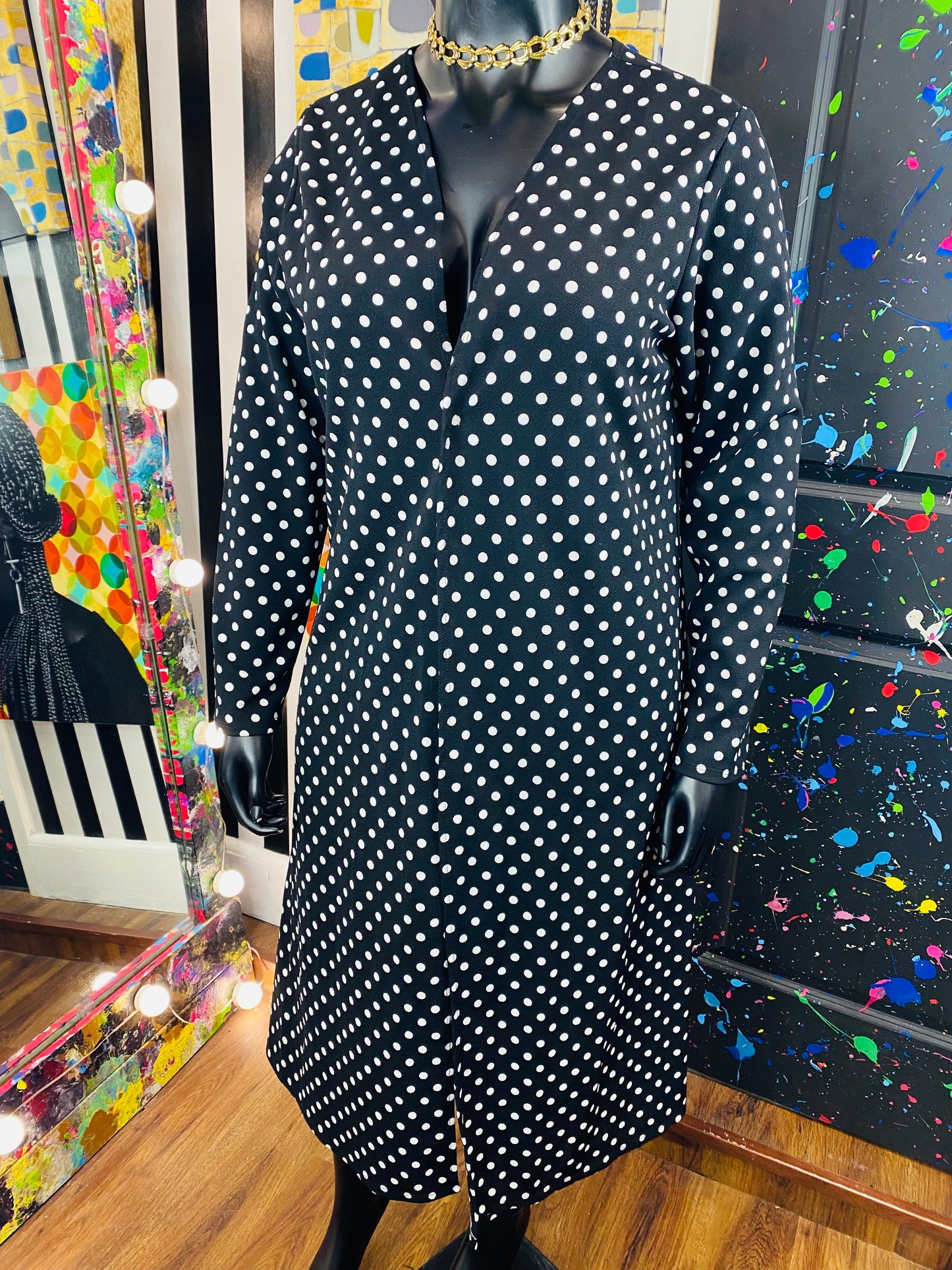 Vintage B&W Polkadot Open Duster